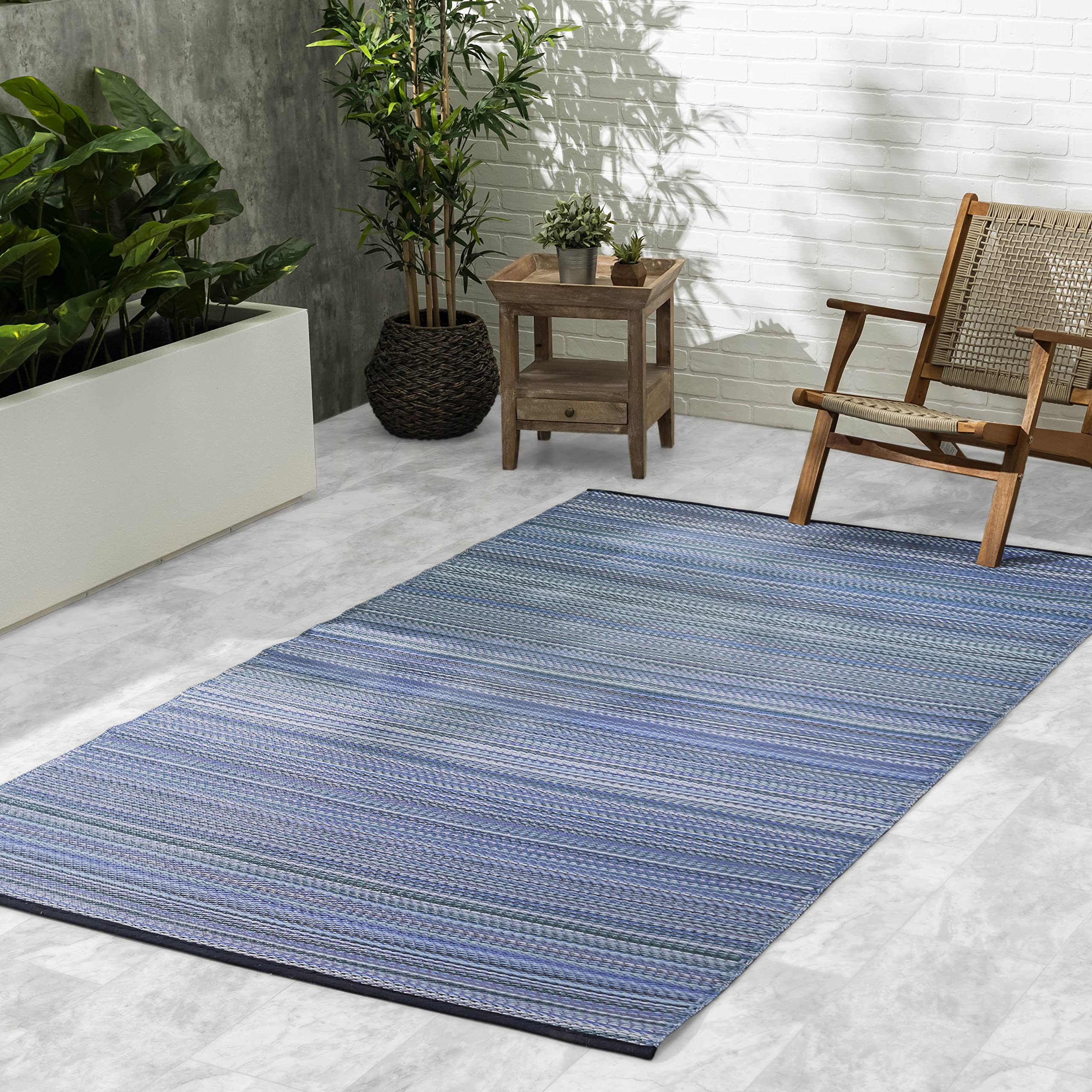 FAB HAB Outdoor Rug 3' x 5' Cancun Indigo front view
