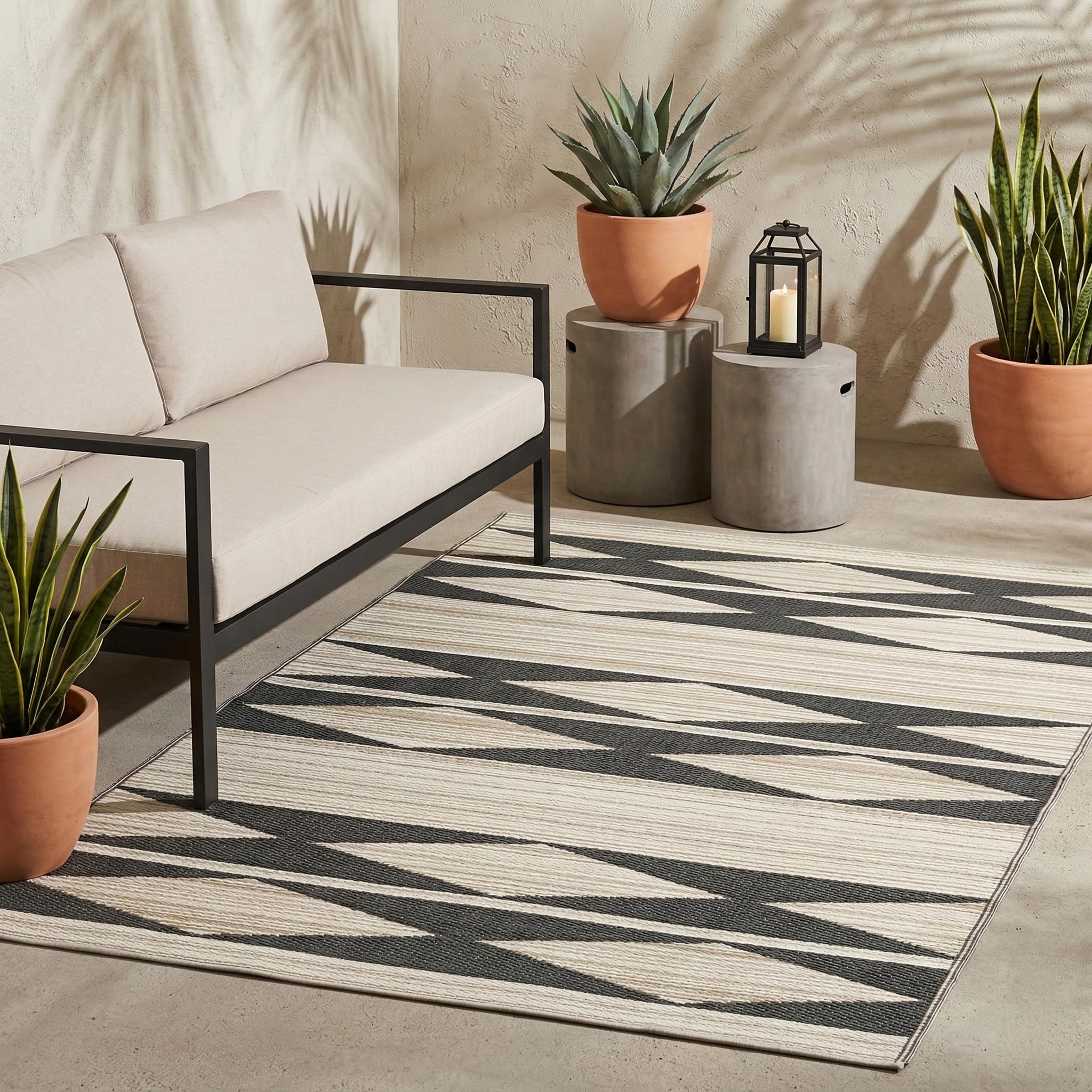 FAB HAB Outdoor Rug 3' x 5' in Cairo Natural and Black front view