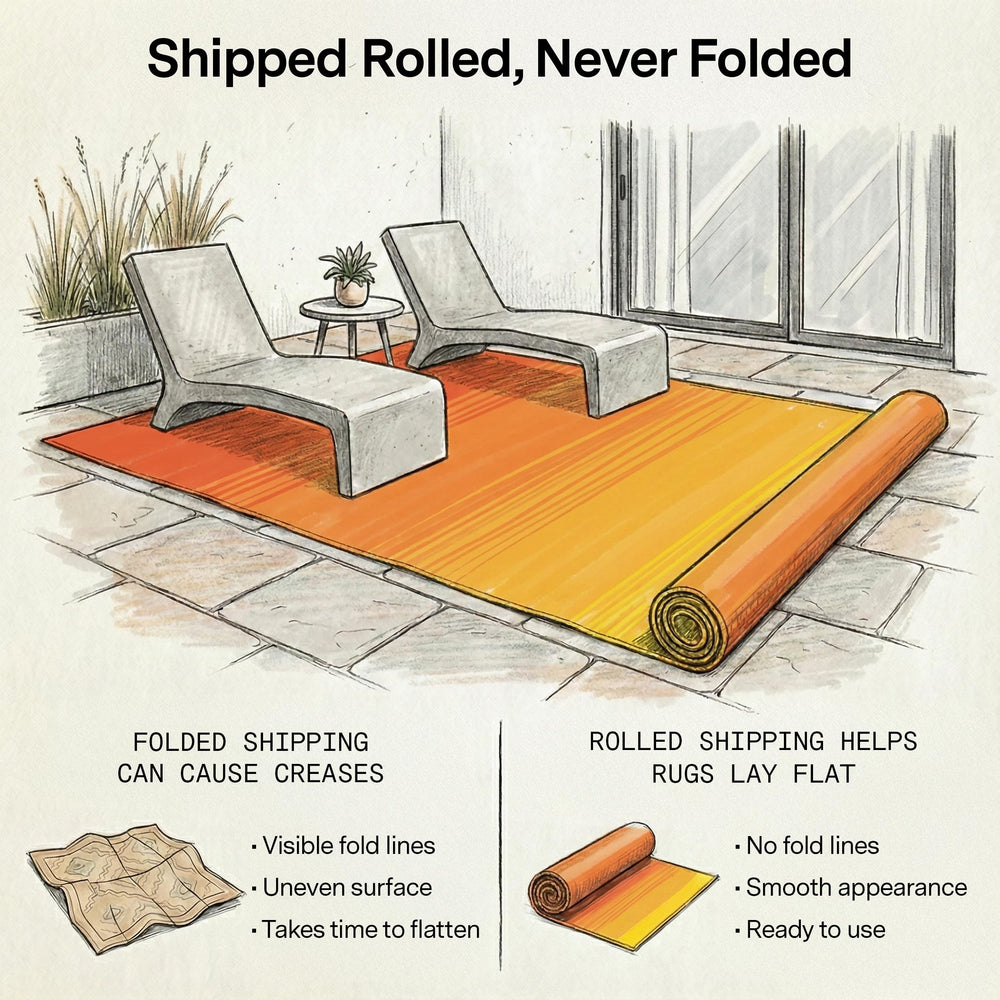 FAB HAB Outdoor Rug Big Sur - Sunset placed on patio