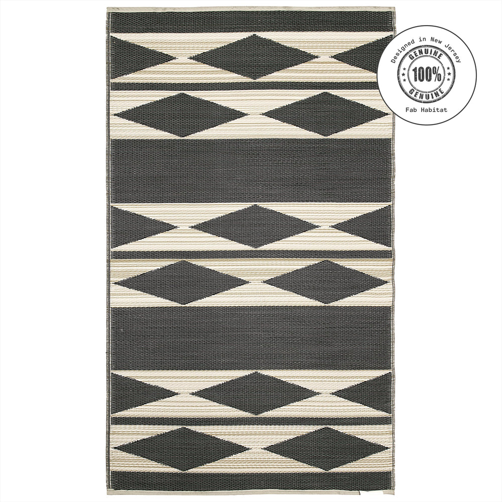 FAB HAB Outdoor Rug rolled up with elastic bands for storage