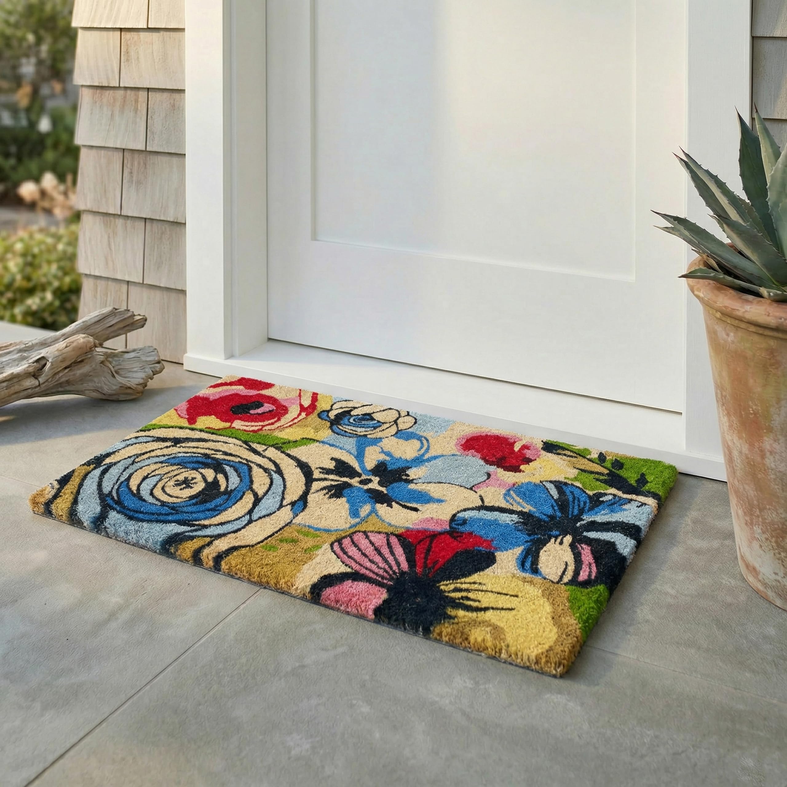 Fab Habitat Extra Thick Doormat front view with Watercolor Floral design