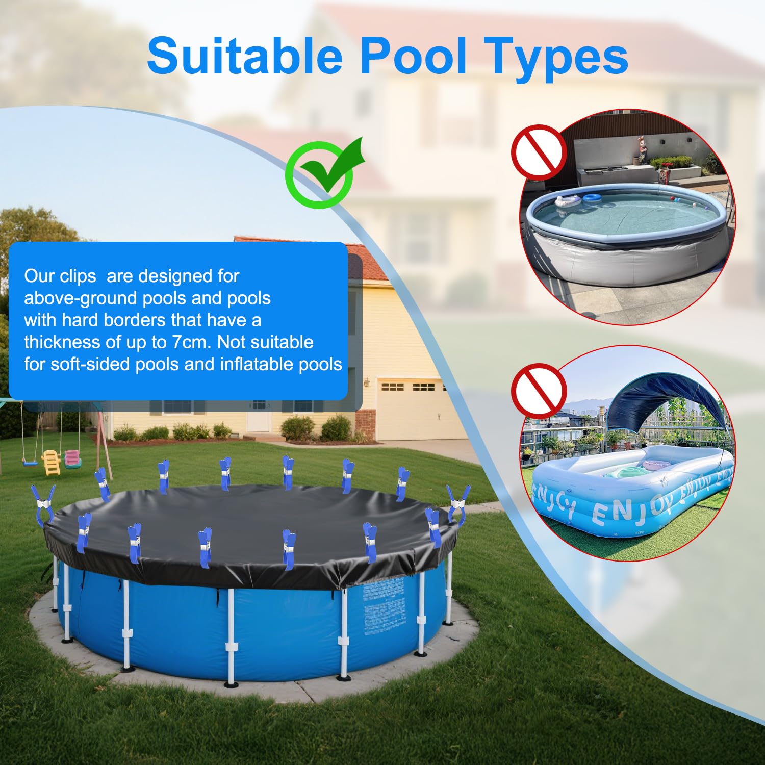 Fabflame pool cover clips in use securing a pool cover