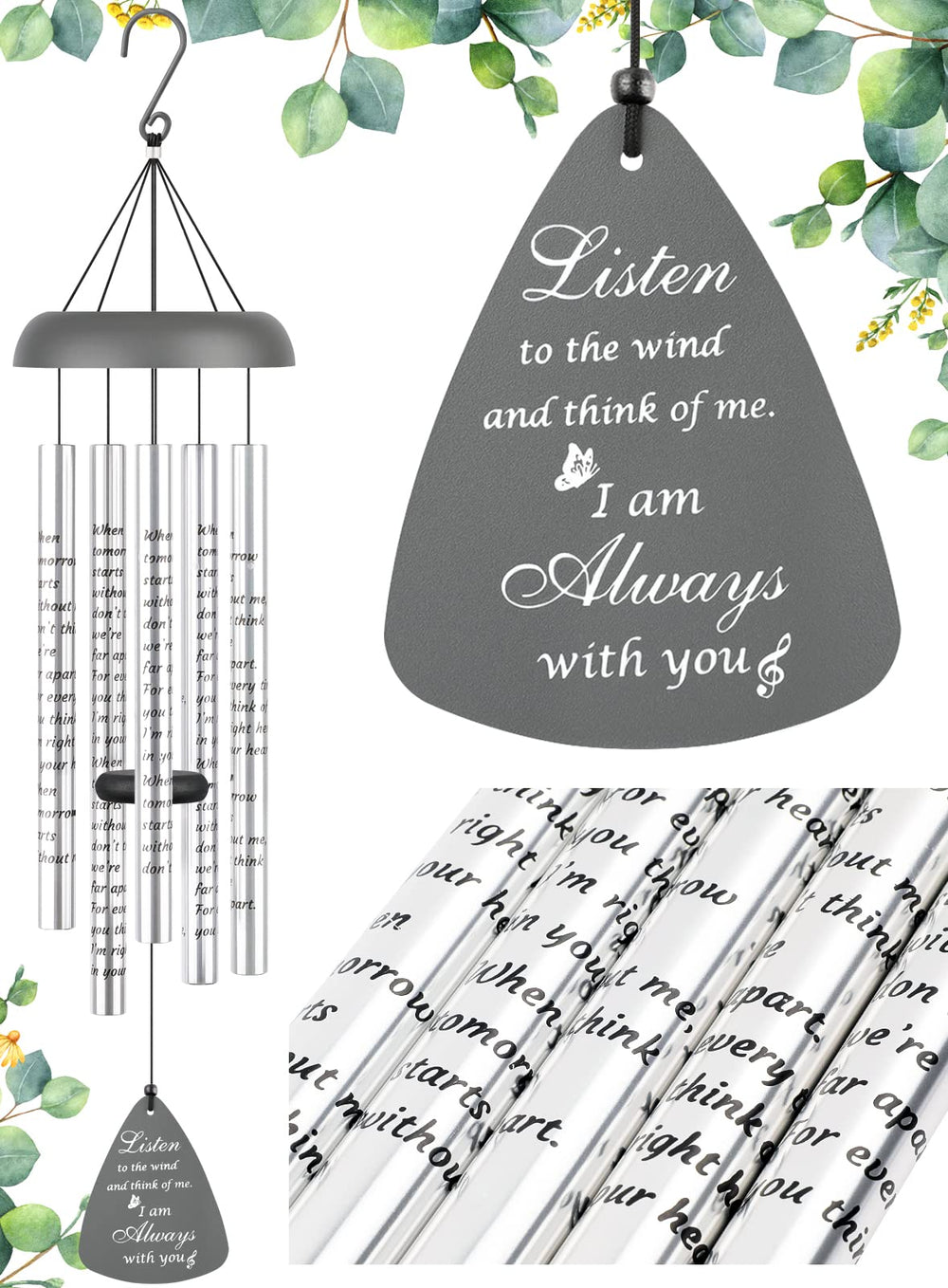 Fabuday 32'' Sympathy Wind Chimes Gray with packaging