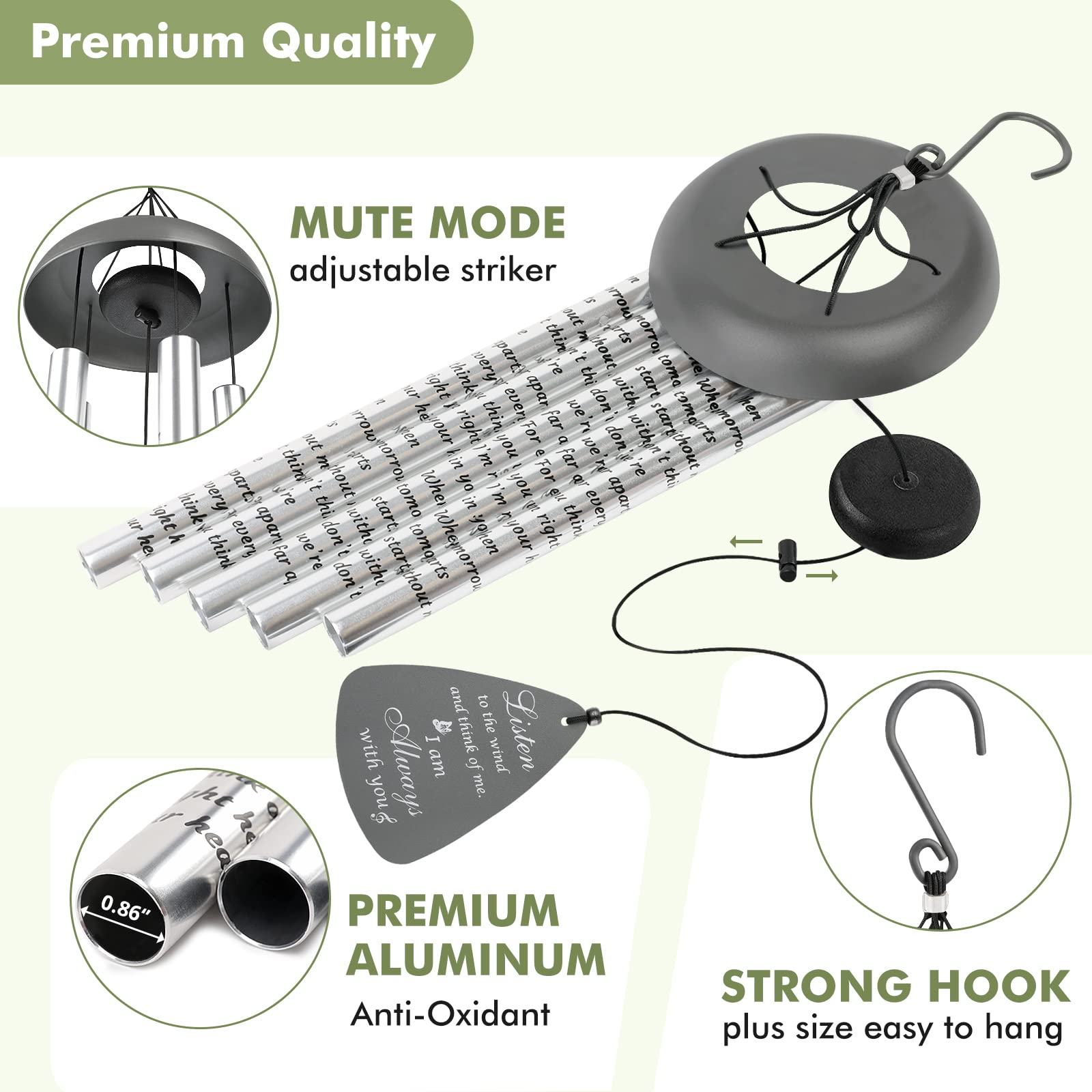 Fabuday wind chimes with background of a peaceful outdoor space