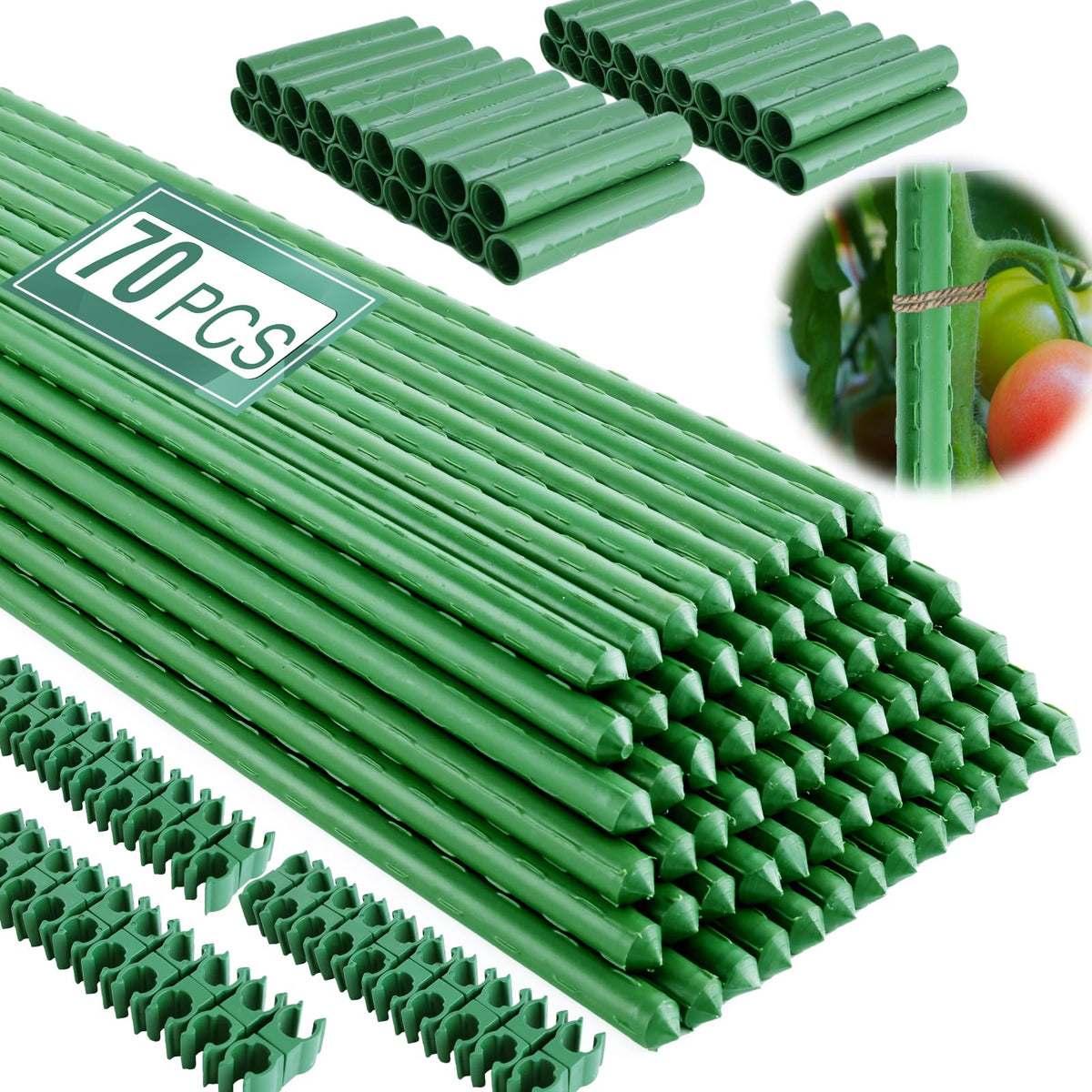 Fabulas Garden Stakes 16 Inch pack front view with connectors and clips