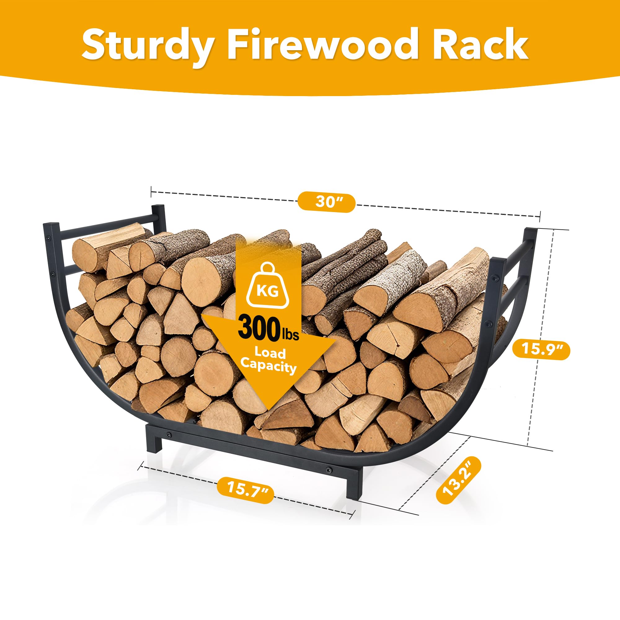facka 30 Inch Firewood Rack beside a fireplace