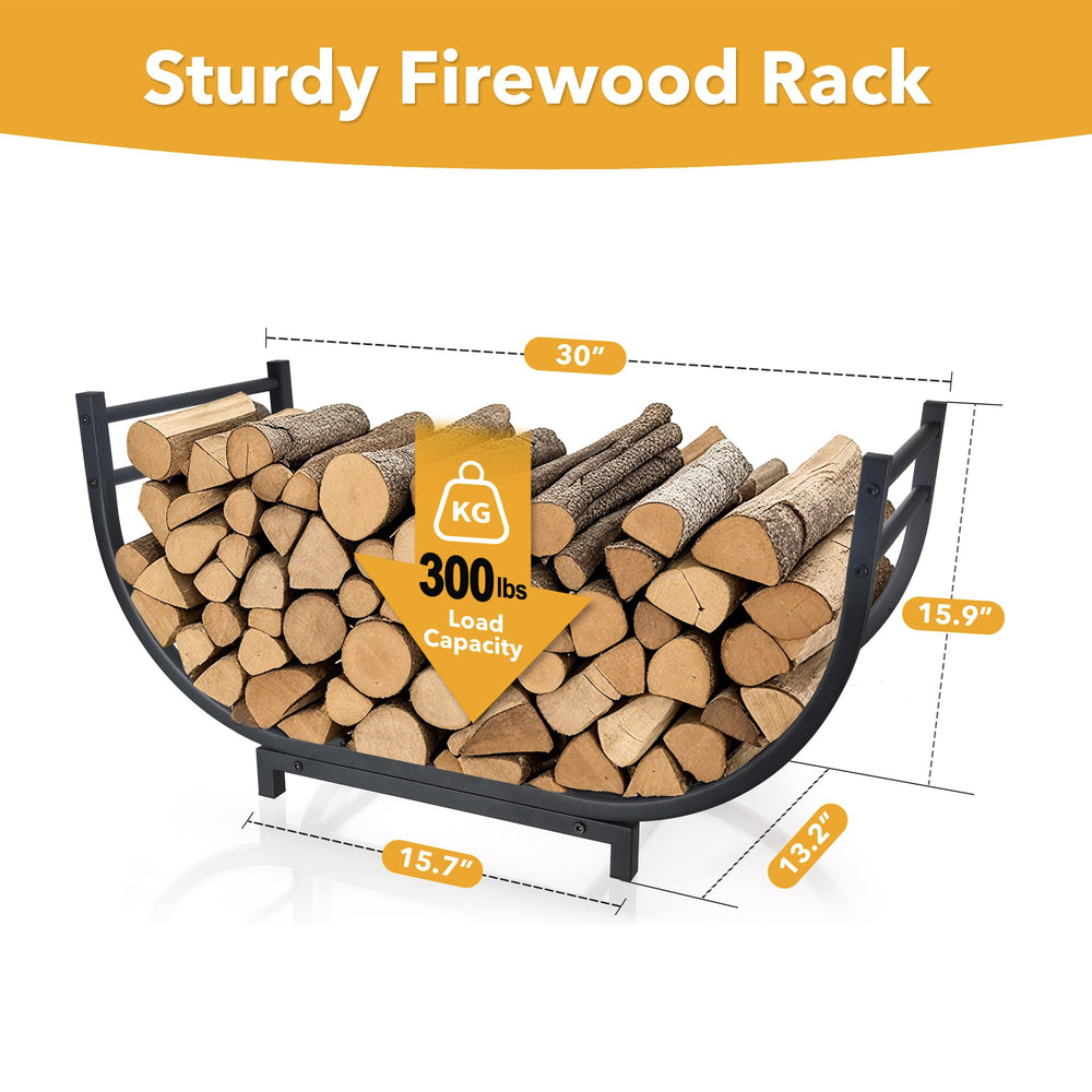 facka 30 Inch Firewood Rack beside a fireplace