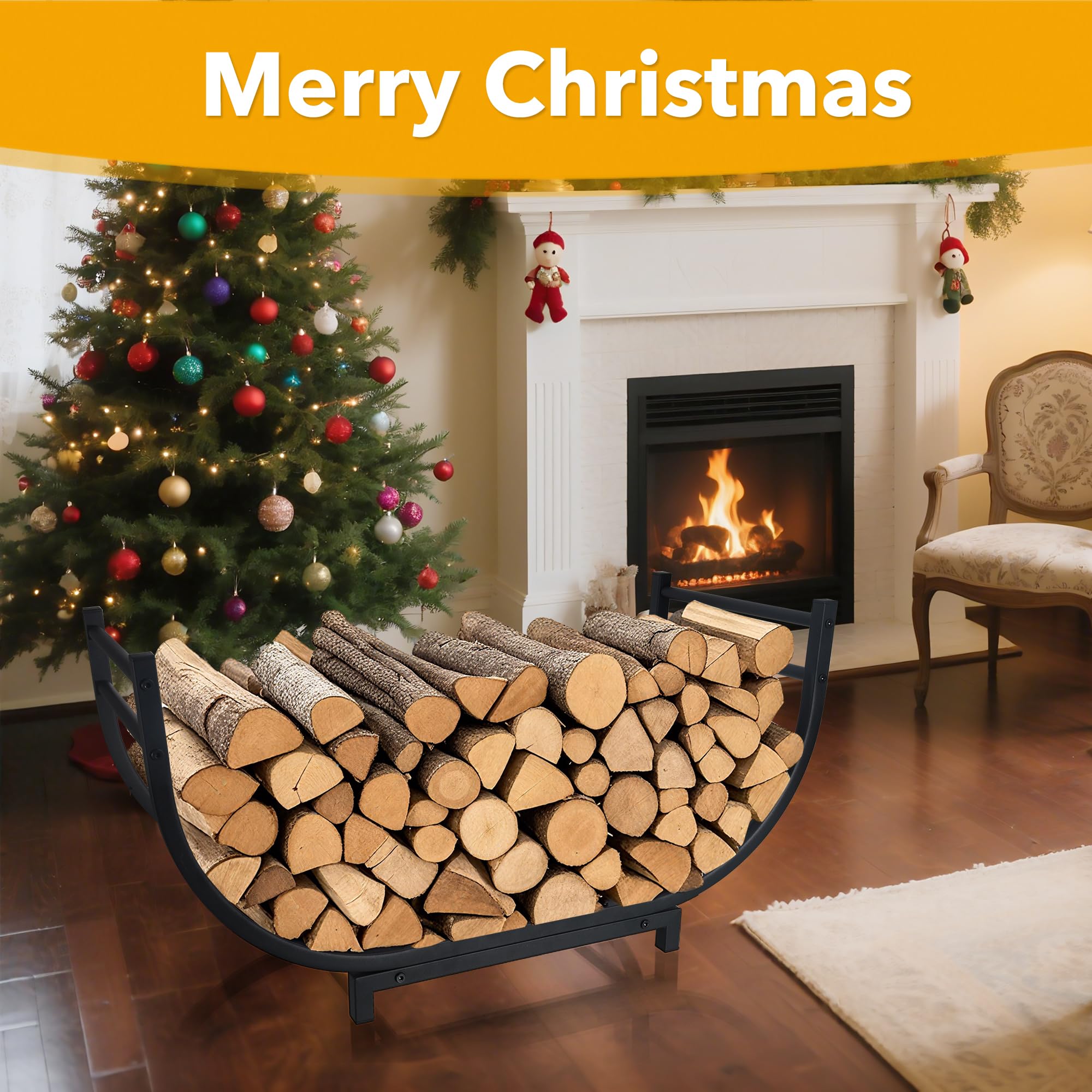 facka 30 Inch Firewood Rack side view showing curved design
