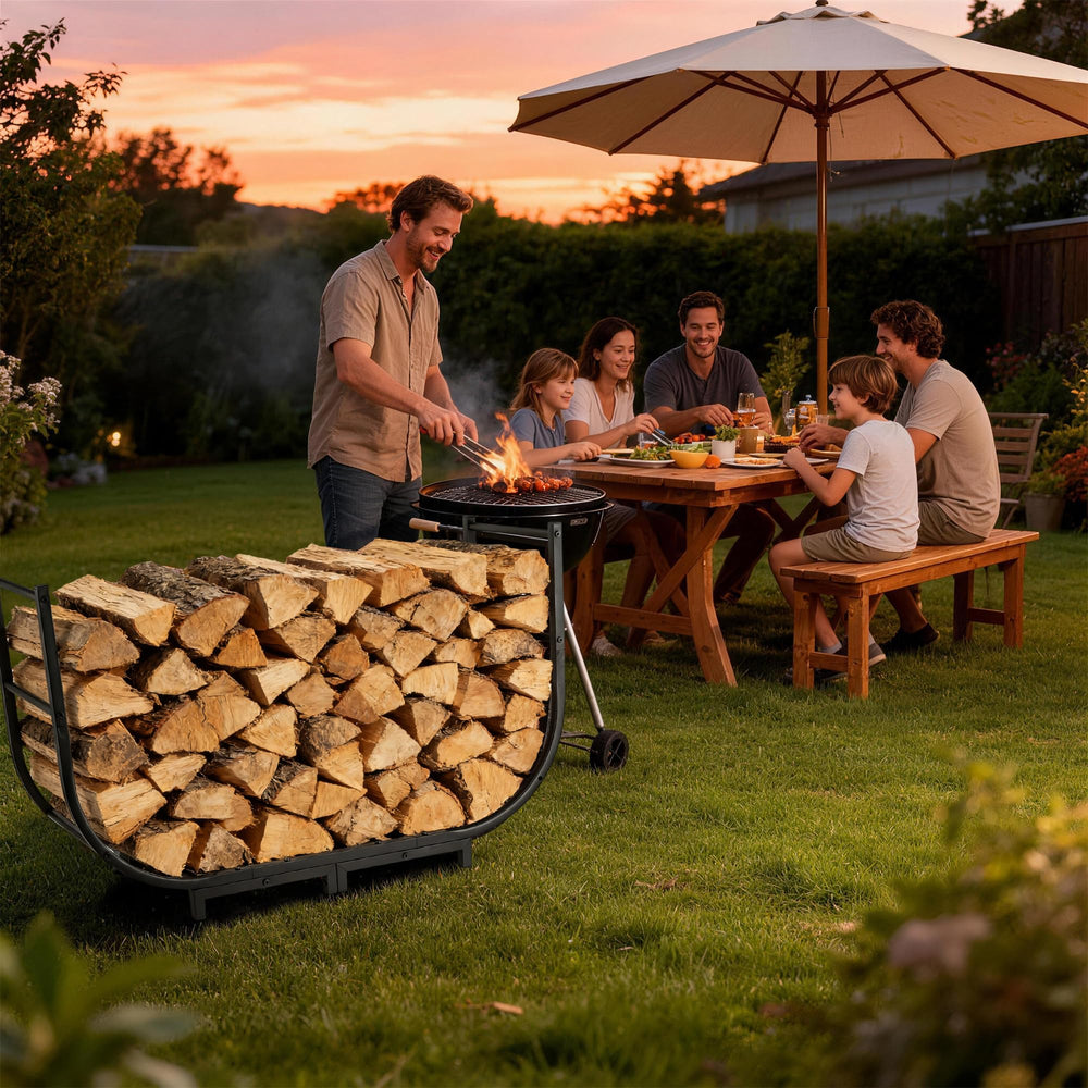 facka firewood rack showing easy access to logs