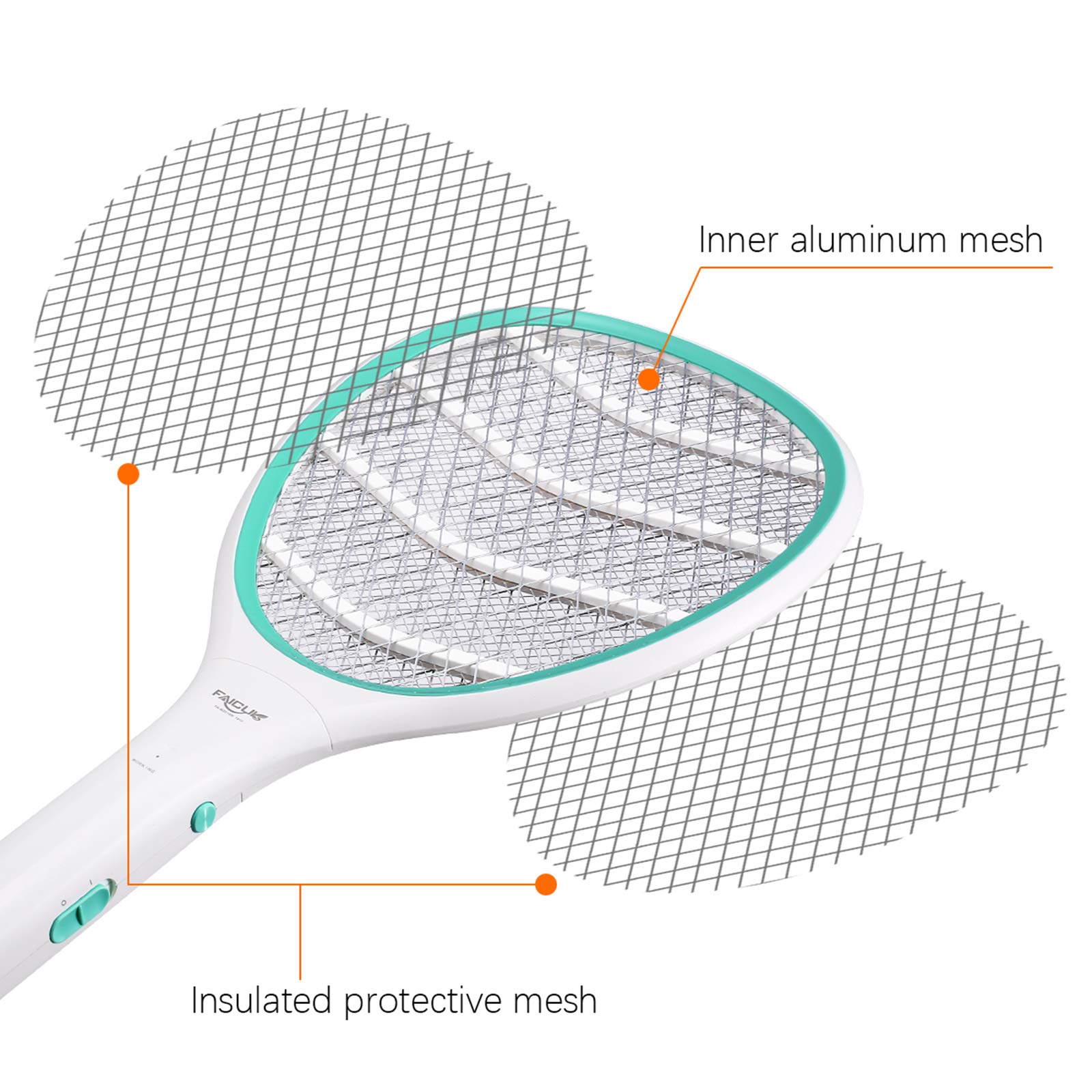 Faicuk Bug Zapper Racket close-up of safety mesh