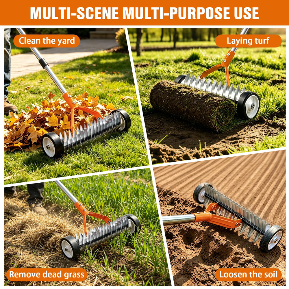 Failenfeivp Thatch Rake in an outdoor gardening setting