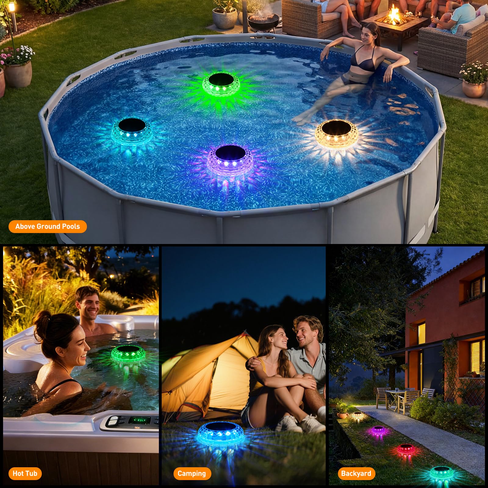 FAINSLIGO Floating Pool Light illuminated at night