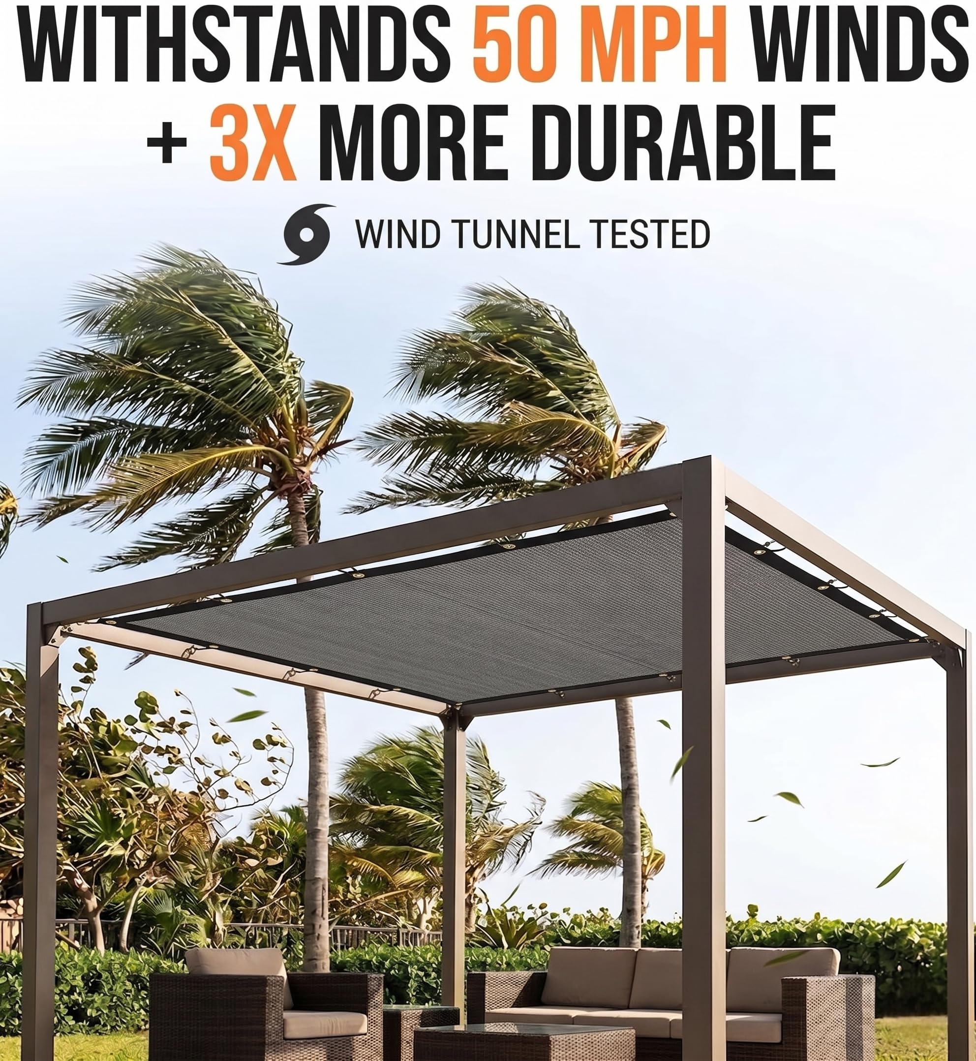 FAIR WIND shade cloth with nylon ropes and cable ties