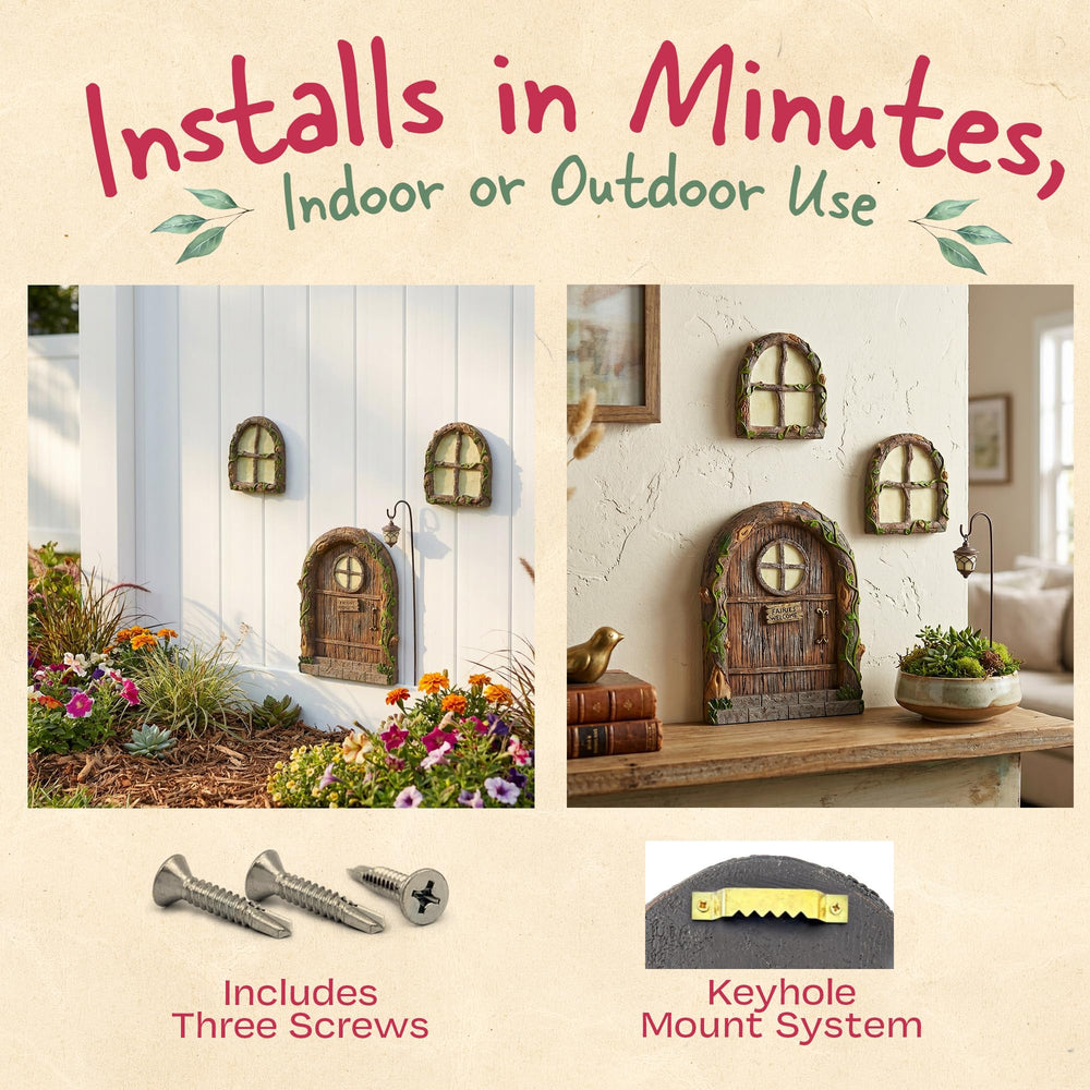 Fairy door displayed in a whimsical garden setting
