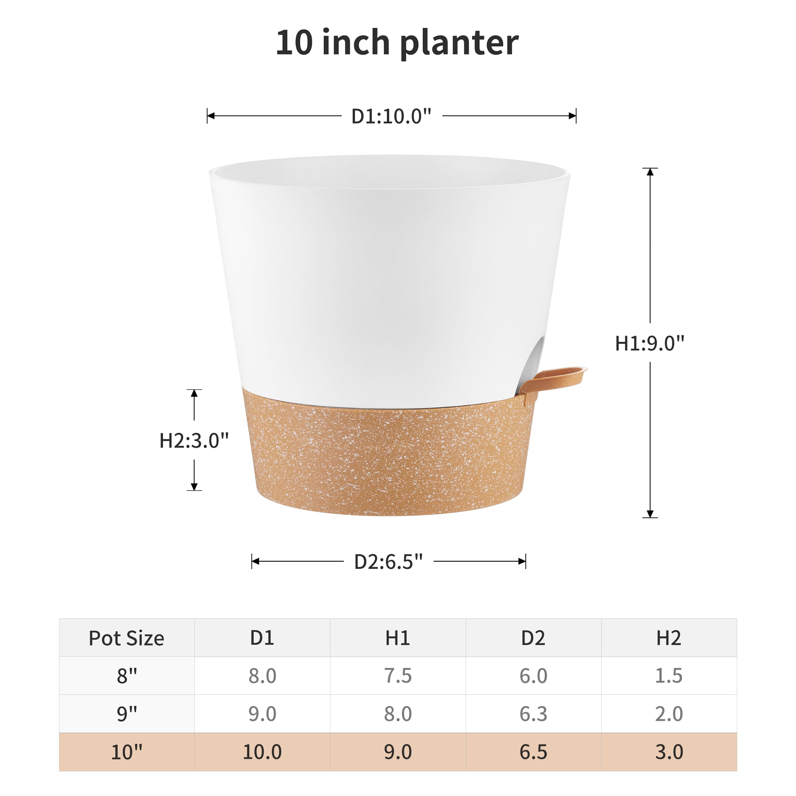 FaithLand 10 Inch planter pot with detachable deep tray for self-watering