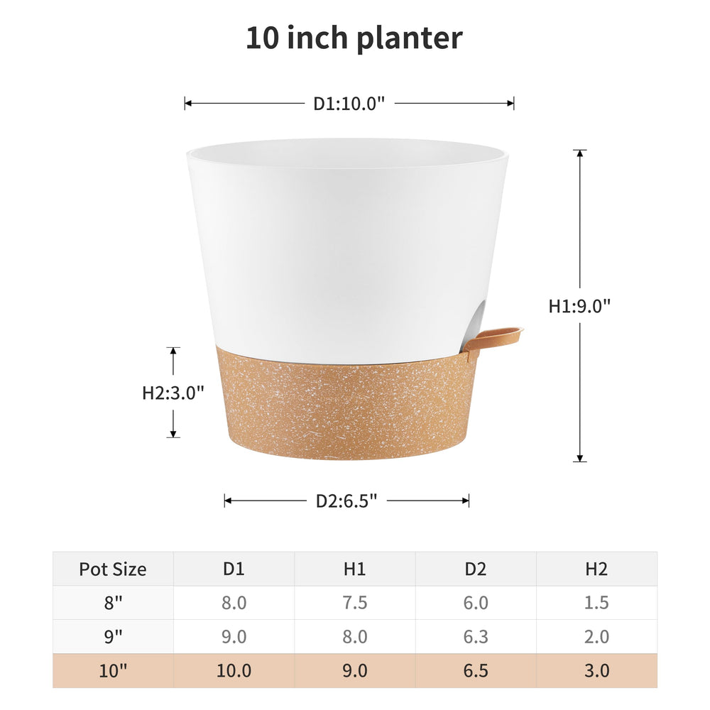 FaithLand 10 Inch planter pot with detachable deep tray for self-watering