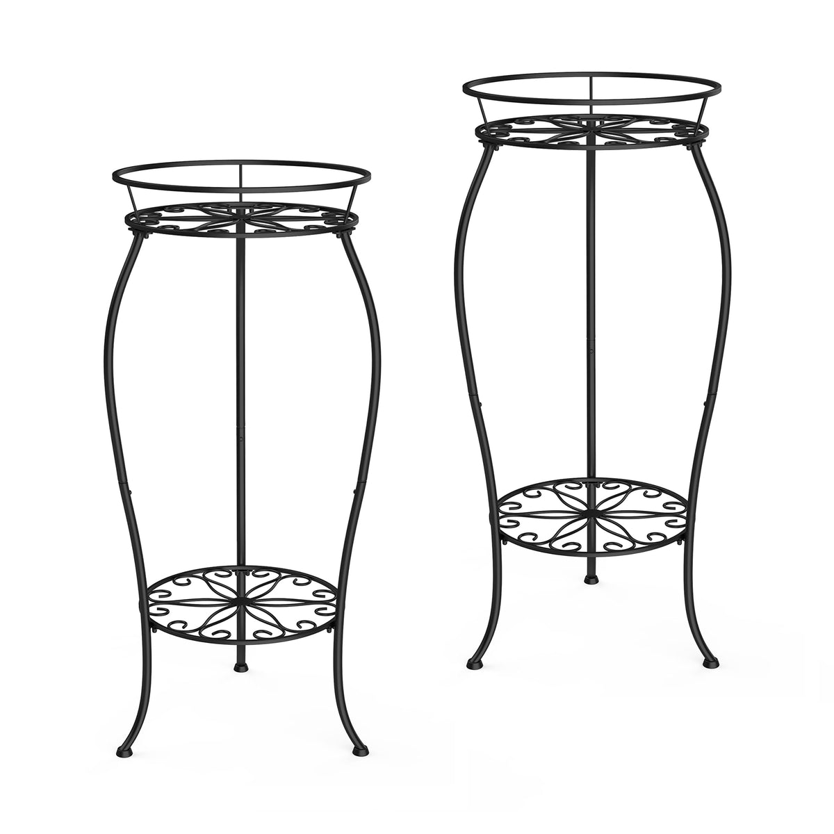 FaithLand 2 Tier Tall Plant Stand black metal front view
