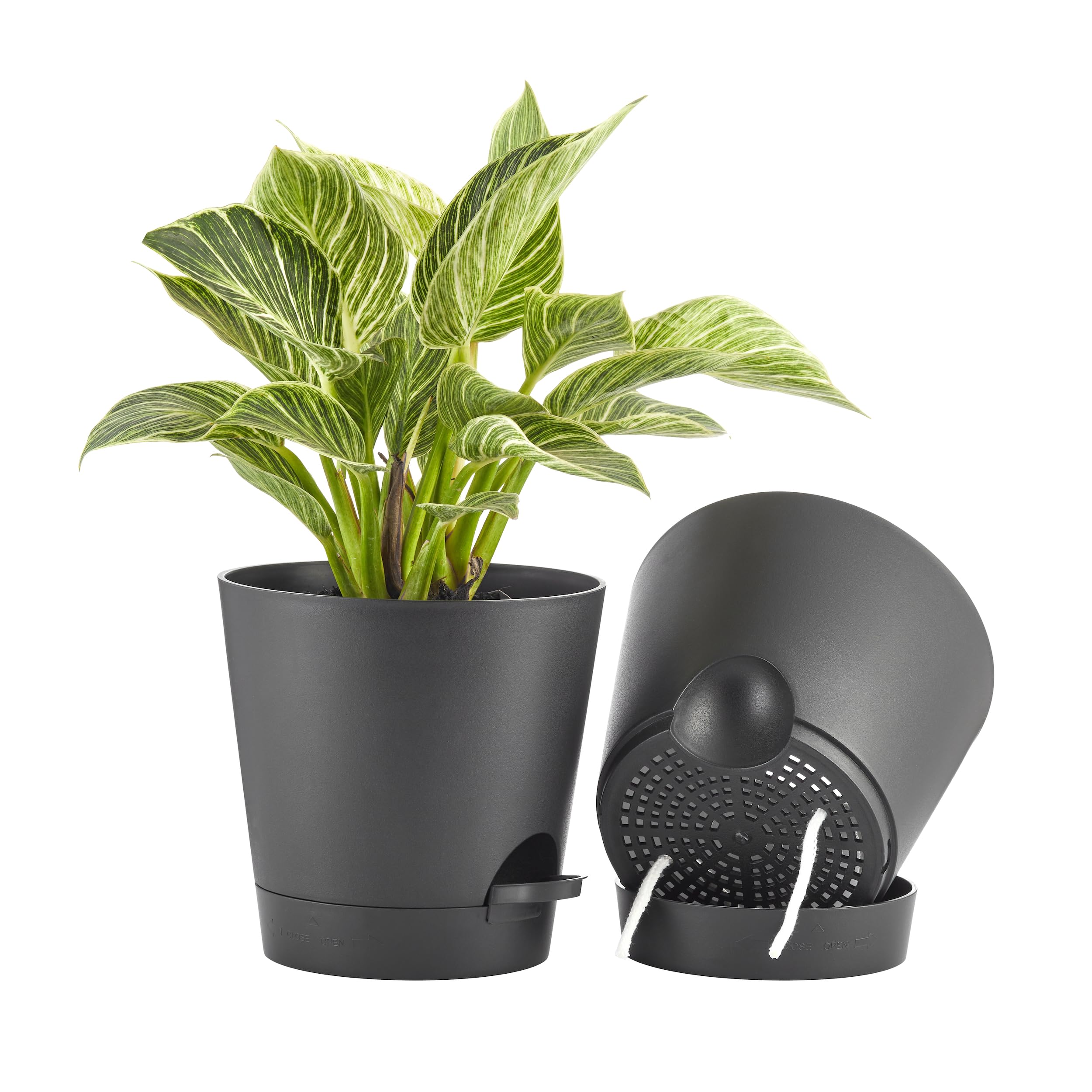 FaithLand 8 Inch black self-watering planter pot front view