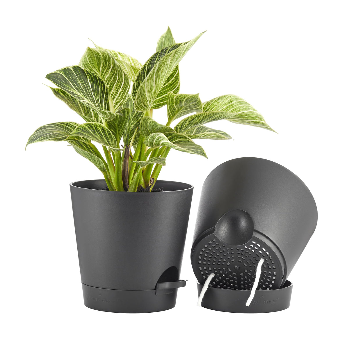 FaithLand 8 Inch black self-watering planter pot front view