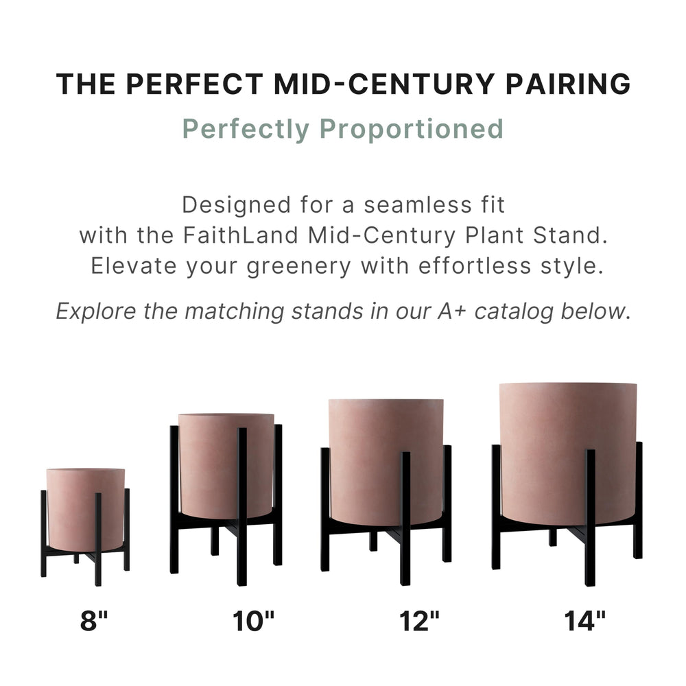 FaithLand 8 Inch Fiberstone Planter with mid-century stand