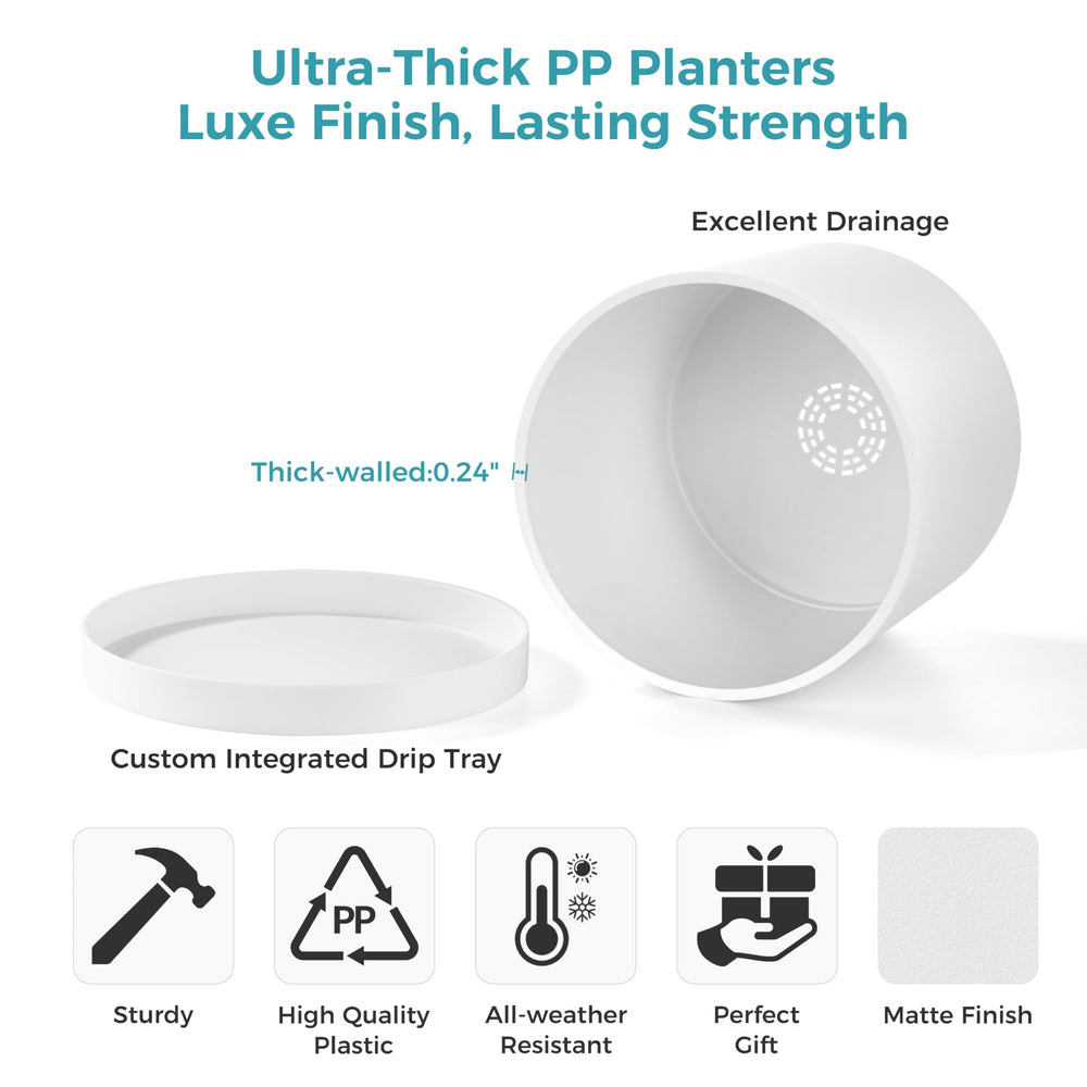 FaithLand 8-Inch Matte White Planter with detachable saucer