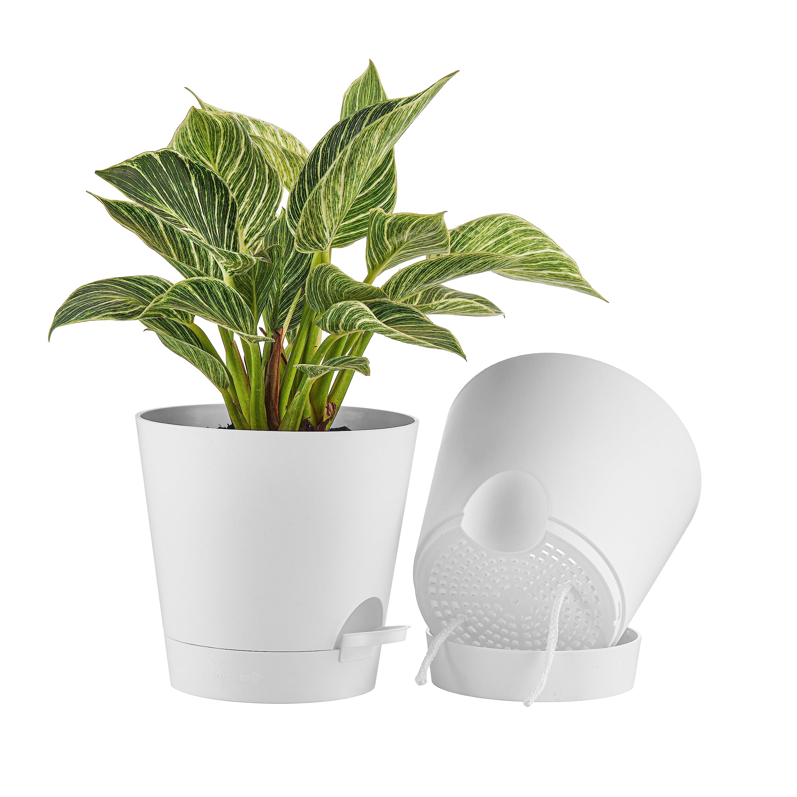 FaithLand 8-inch self-watering planter pot, white, front view