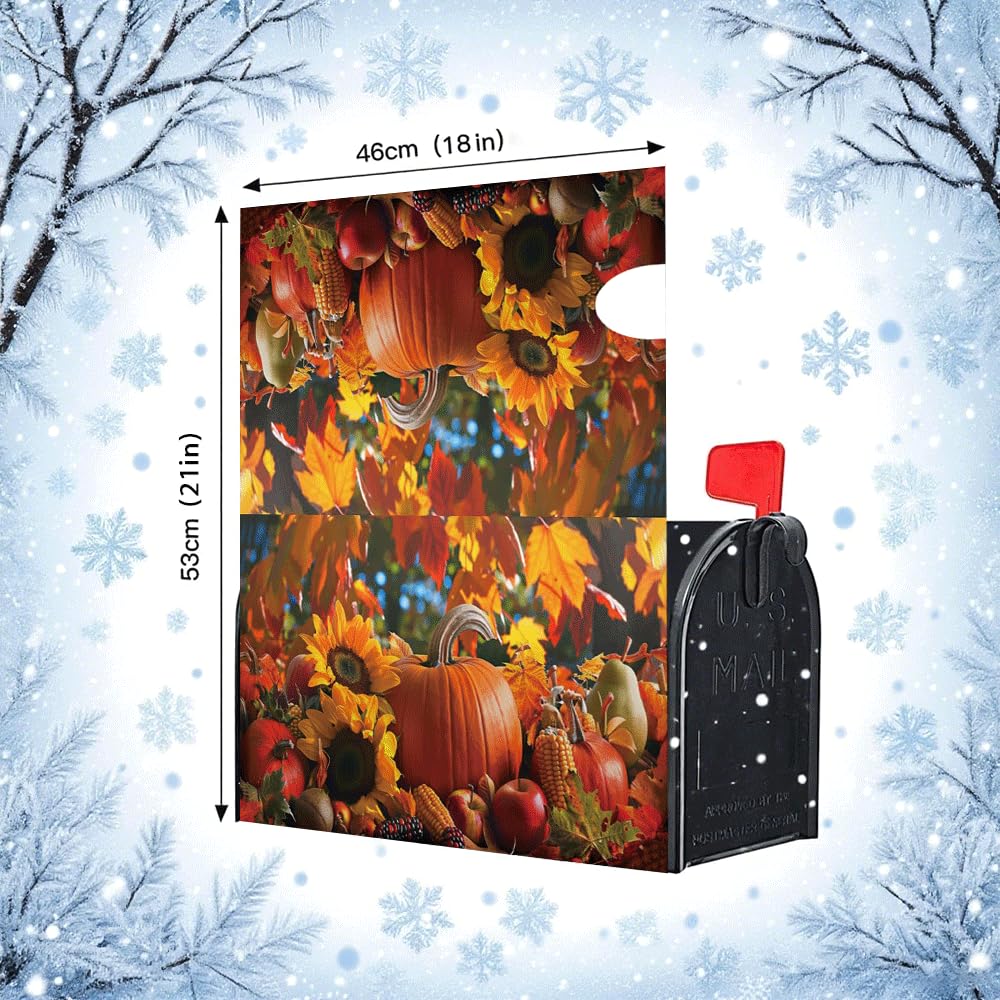 Fall Mailbox Cover installed on a standard mailbox in a garden