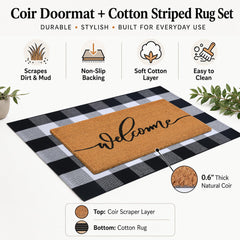 Fallovea plaid rug in black and white pattern