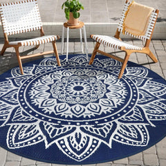 famibay 5 Ft Round Outdoor Rug Dark Blue front view