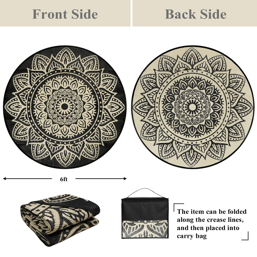 famibay 6 Ft Round Outdoor Rug folded in carrying bag