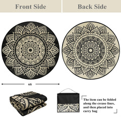 famibay 6 Ft Round Outdoor Rug folded in carrying bag