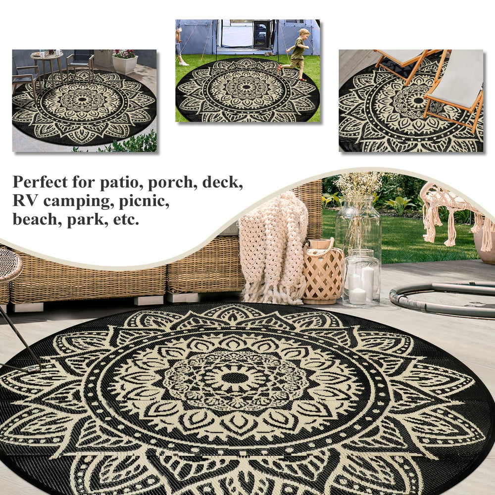famibay 6 Ft Round Outdoor Rug in use at a beach