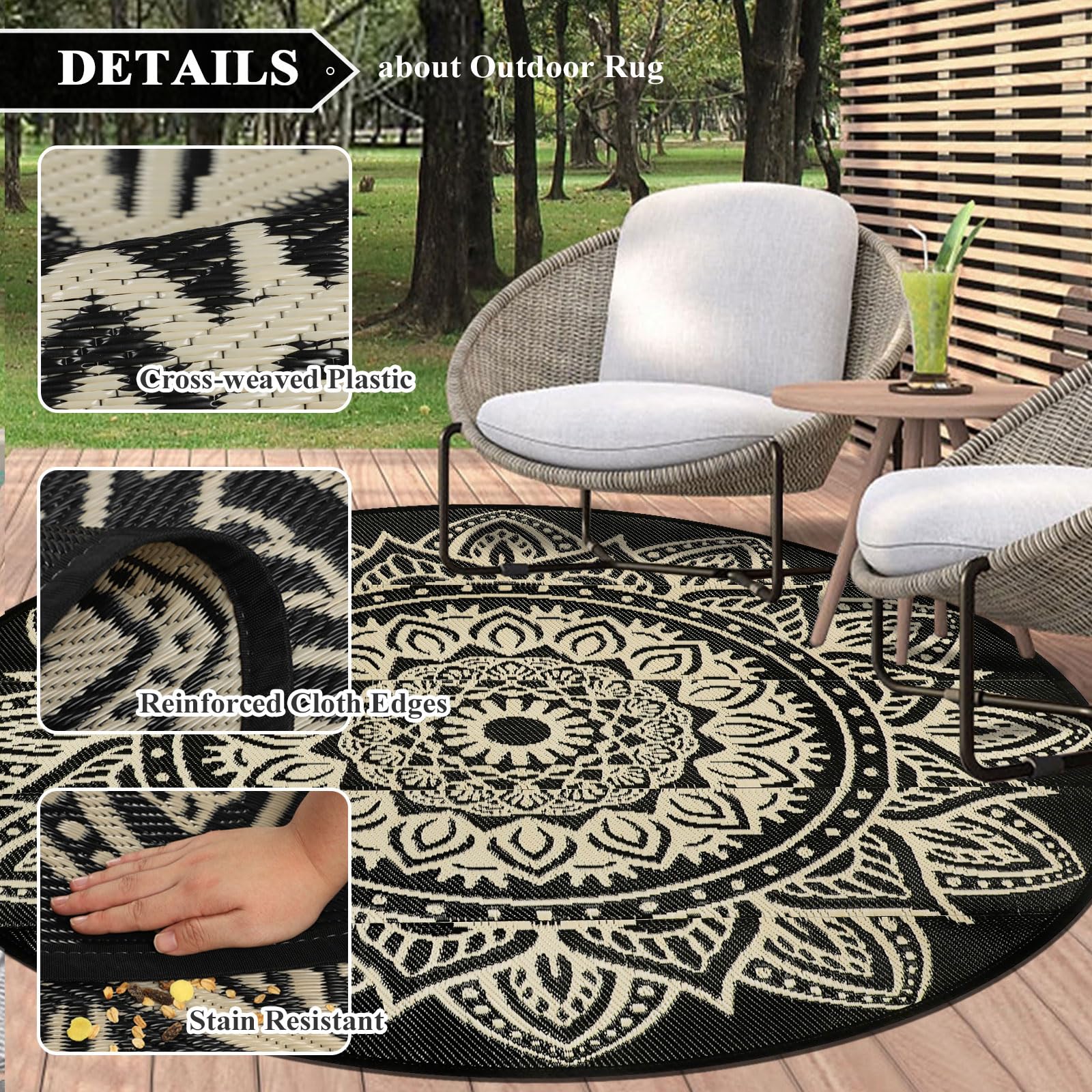 famibay 6 Ft Round Outdoor Rug on grass, side view