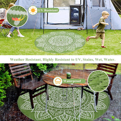 famibay outdoor rug placed on grass in a garden setting