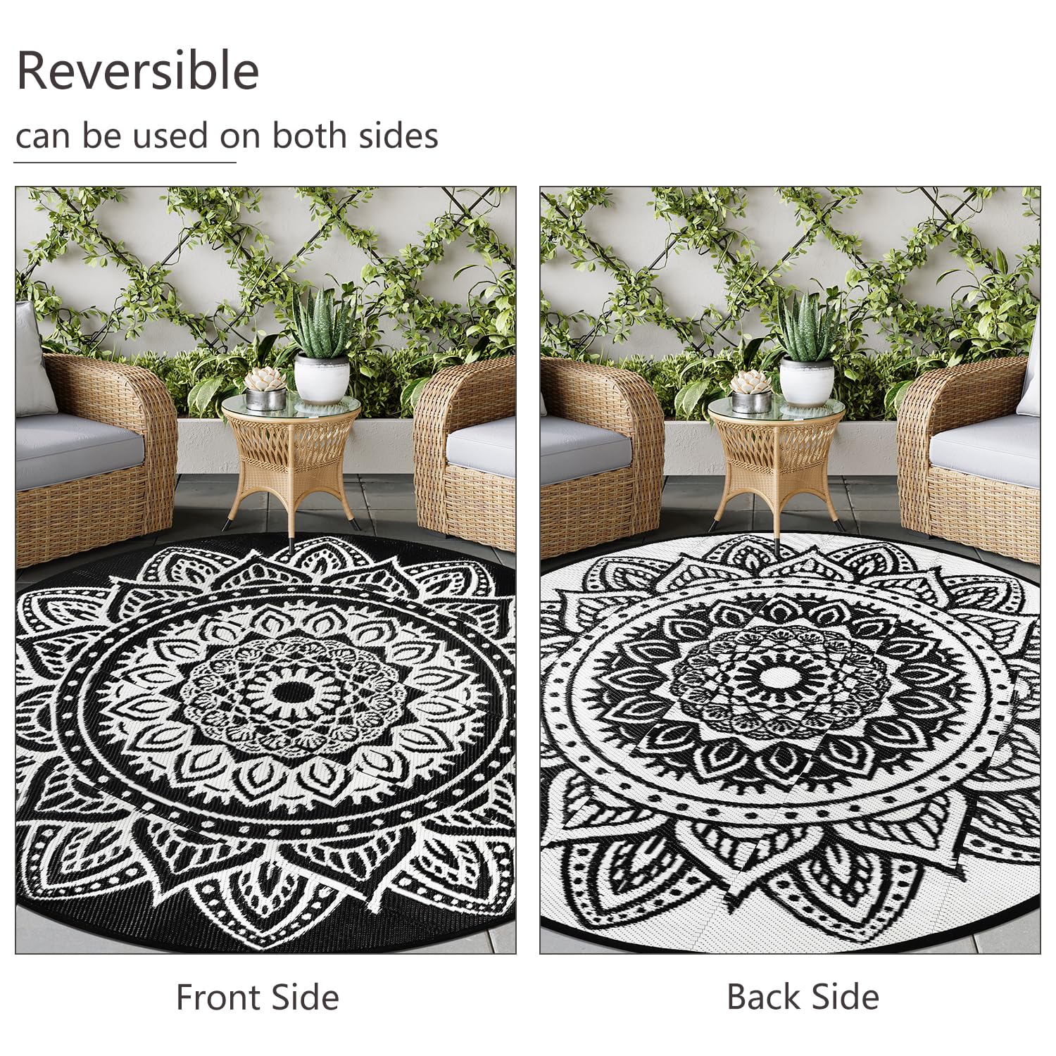 famibay Round Outdoor Rug laid out at the beach
