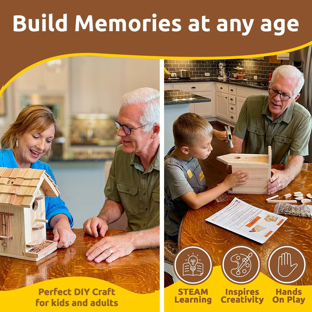 Family building the SparkJump Wooden Birdhouse together