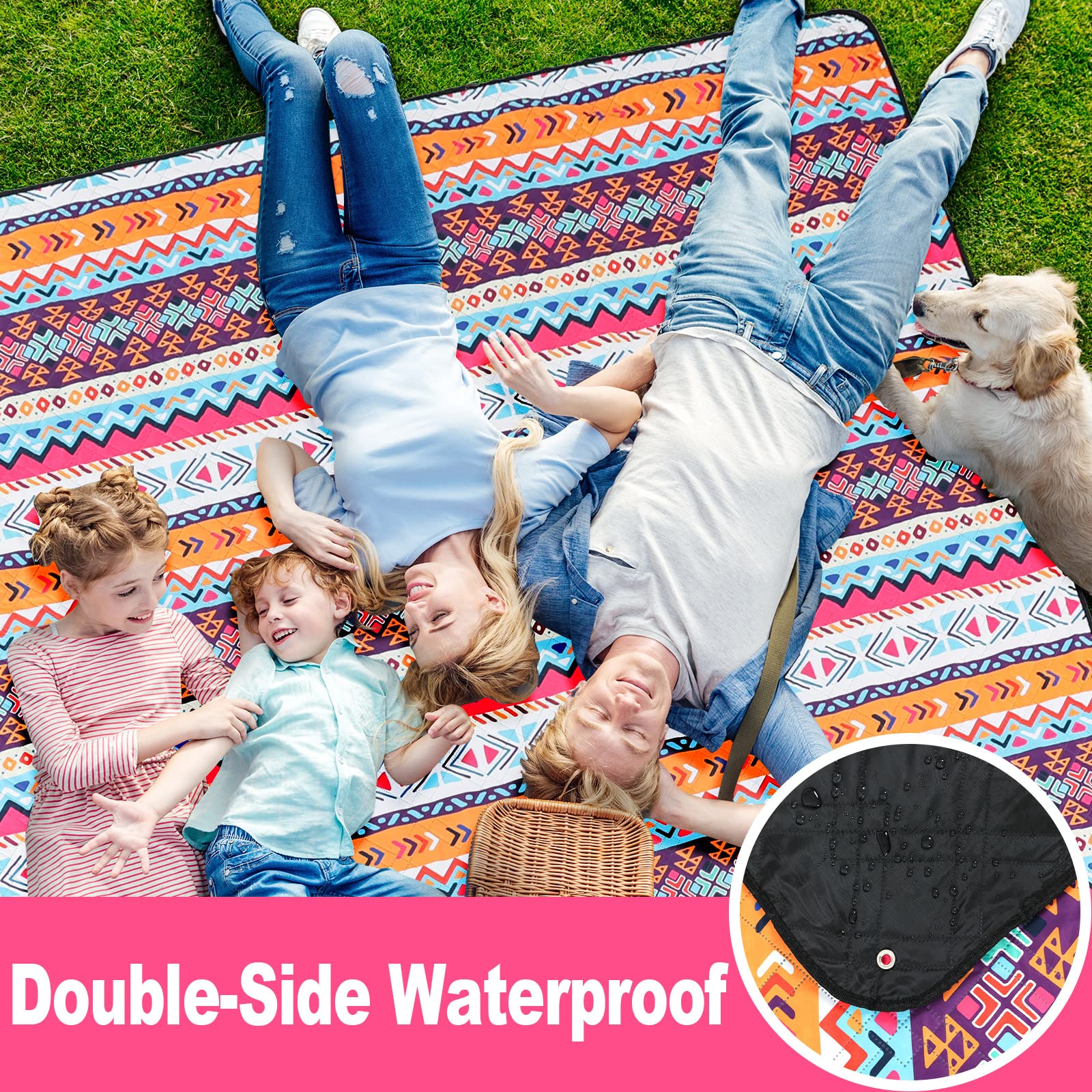 Family enjoying a picnic on the PY SUPER MODE Extra Large Blanket