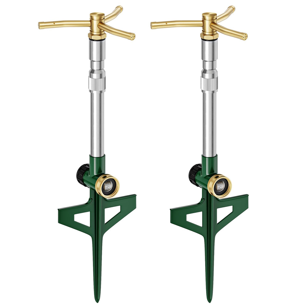FANHAO 3-Arm Lawn Sprinkler front view with adjustable base