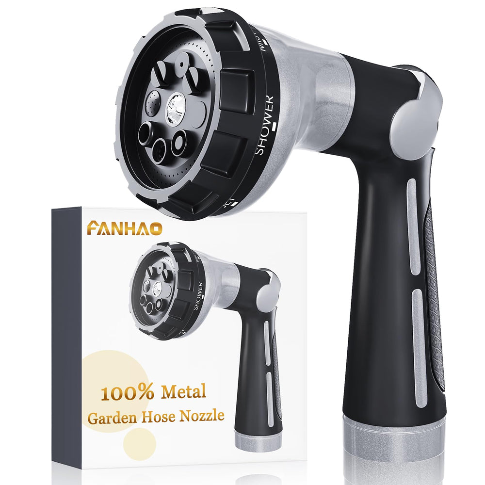 FANHAO Heavy Duty Garden Hose Nozzle front view with light grey finish