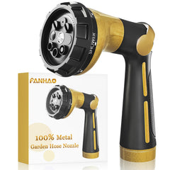 FANHAO Heavy Duty Garden Hose Nozzle front view with yellow finish