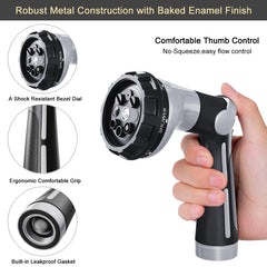 FANHAO hose nozzle displaying eight different spray patterns