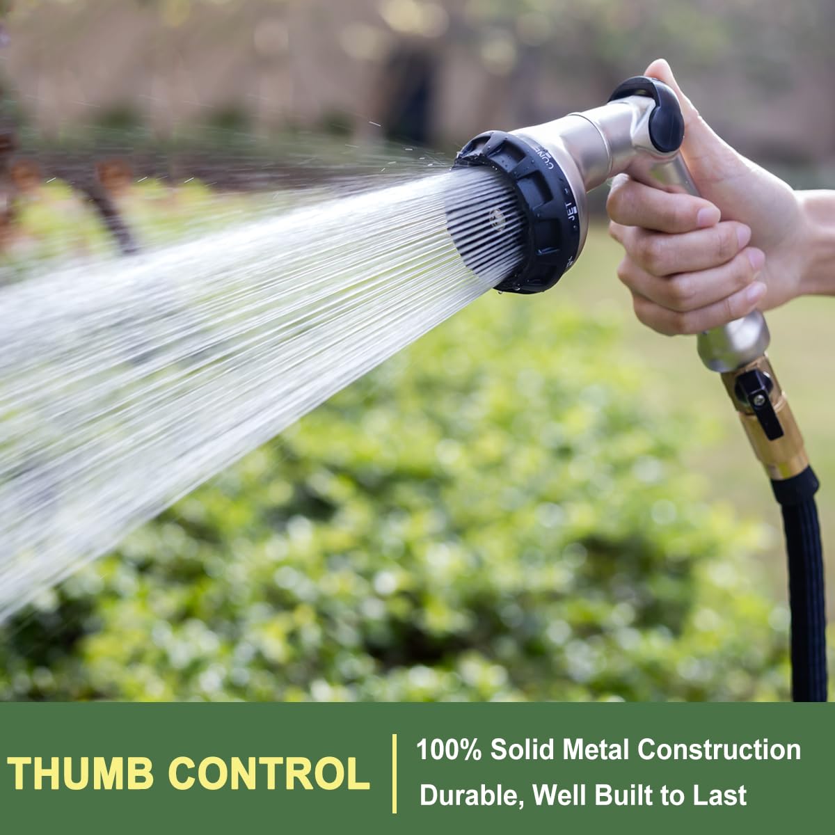 FANHAO hose nozzle with thumb control feature close-up