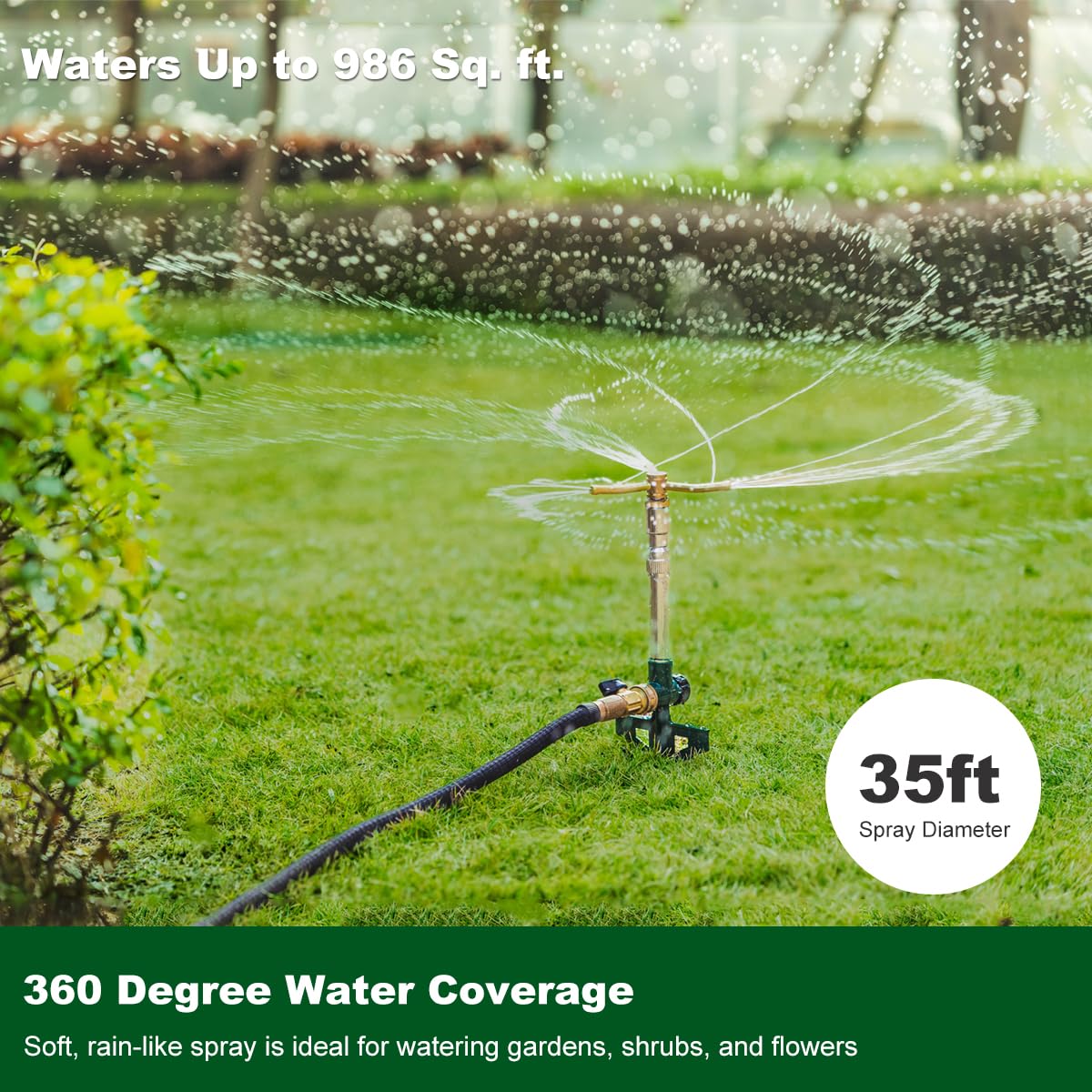 FANHAO lawn sprinkler connected with a garden hose