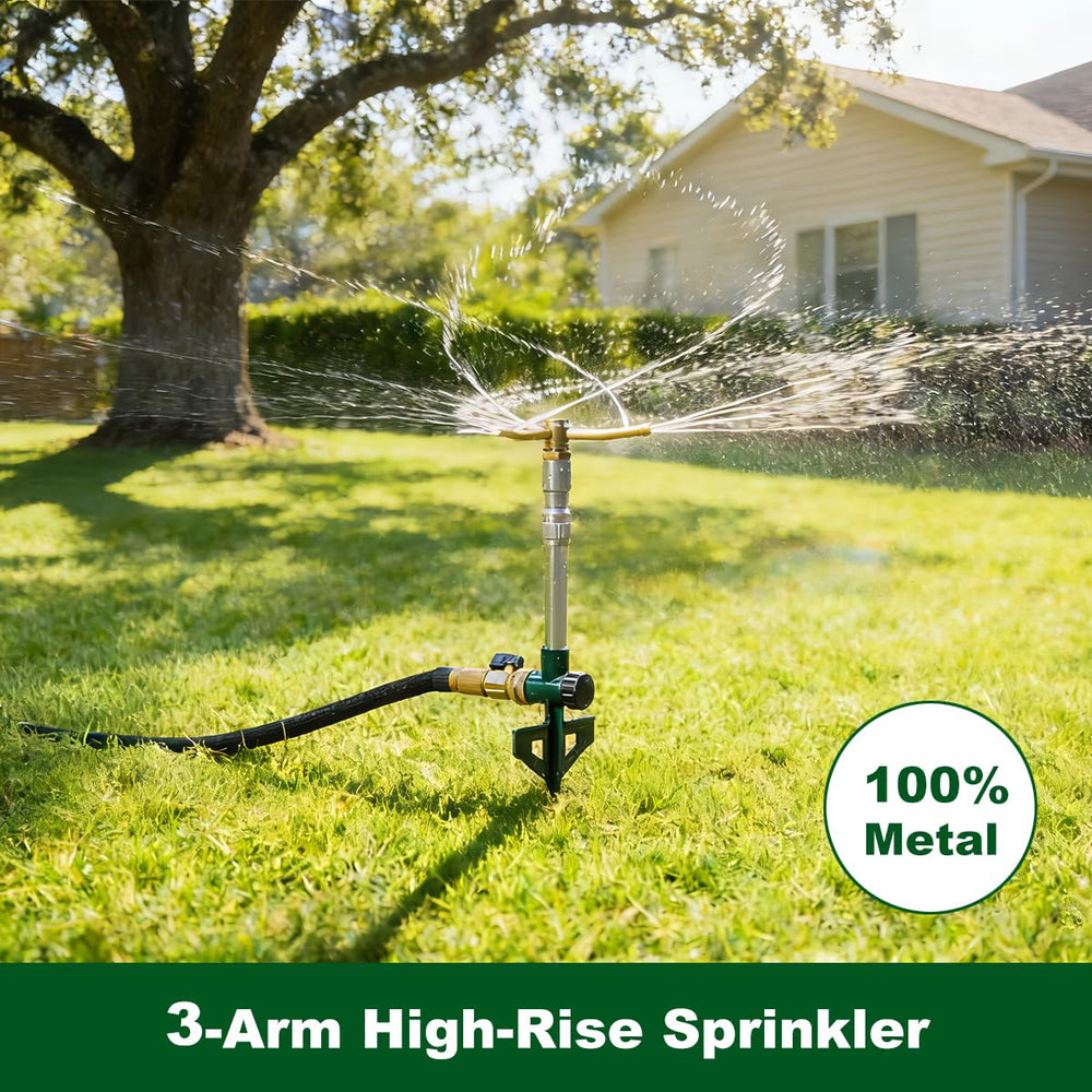 FANHAO lawn sprinkler showing 360-degree rotation feature