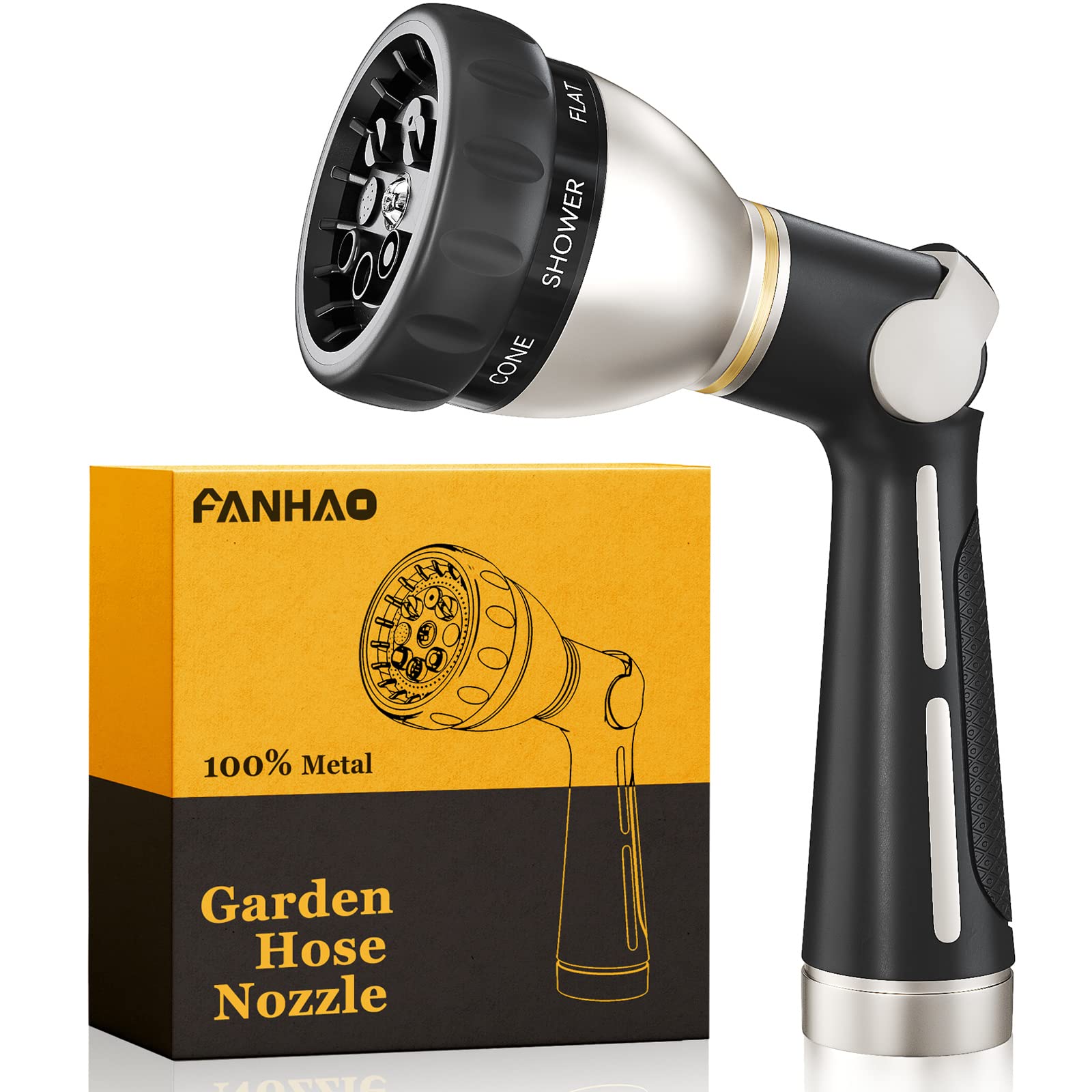 FANHAO Metal Garden Hose Nozzle black model front view