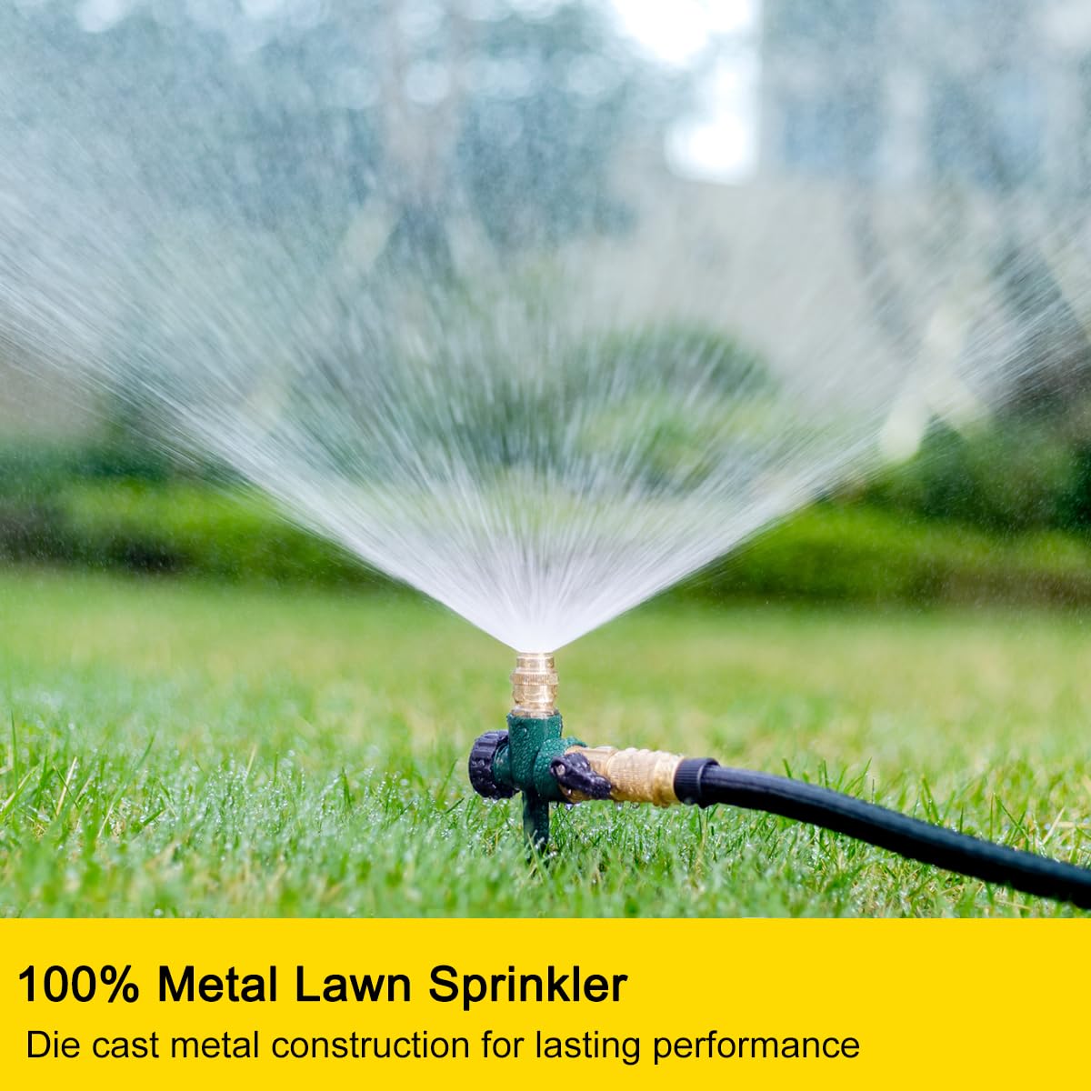 FANHAO Metal Lawn Sprinkler side view showcasing the zinc spike