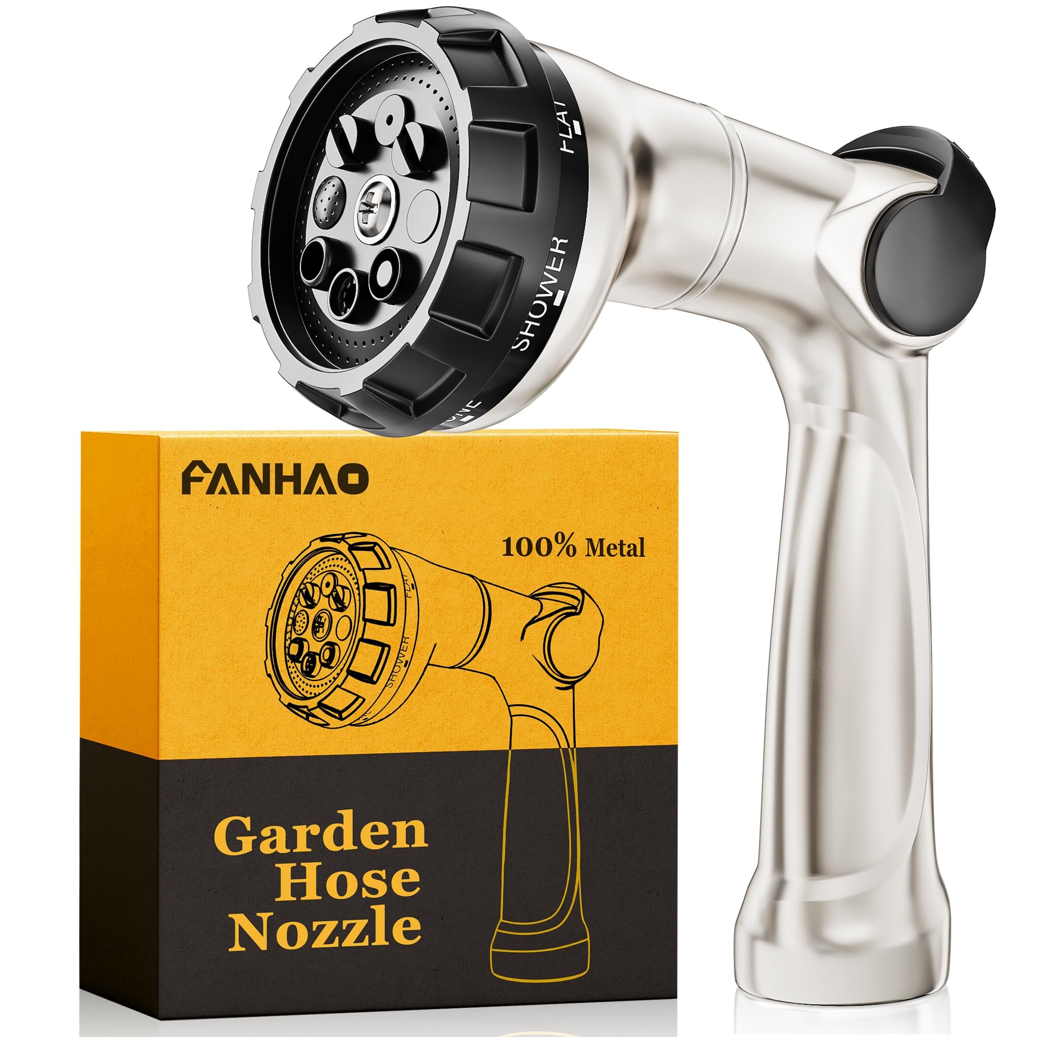 FANHAO Thumb Control Garden Hose Nozzle silver front view