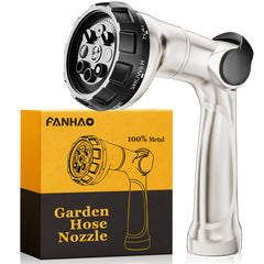FANHAO Thumb Control Garden Hose Nozzle silver front view