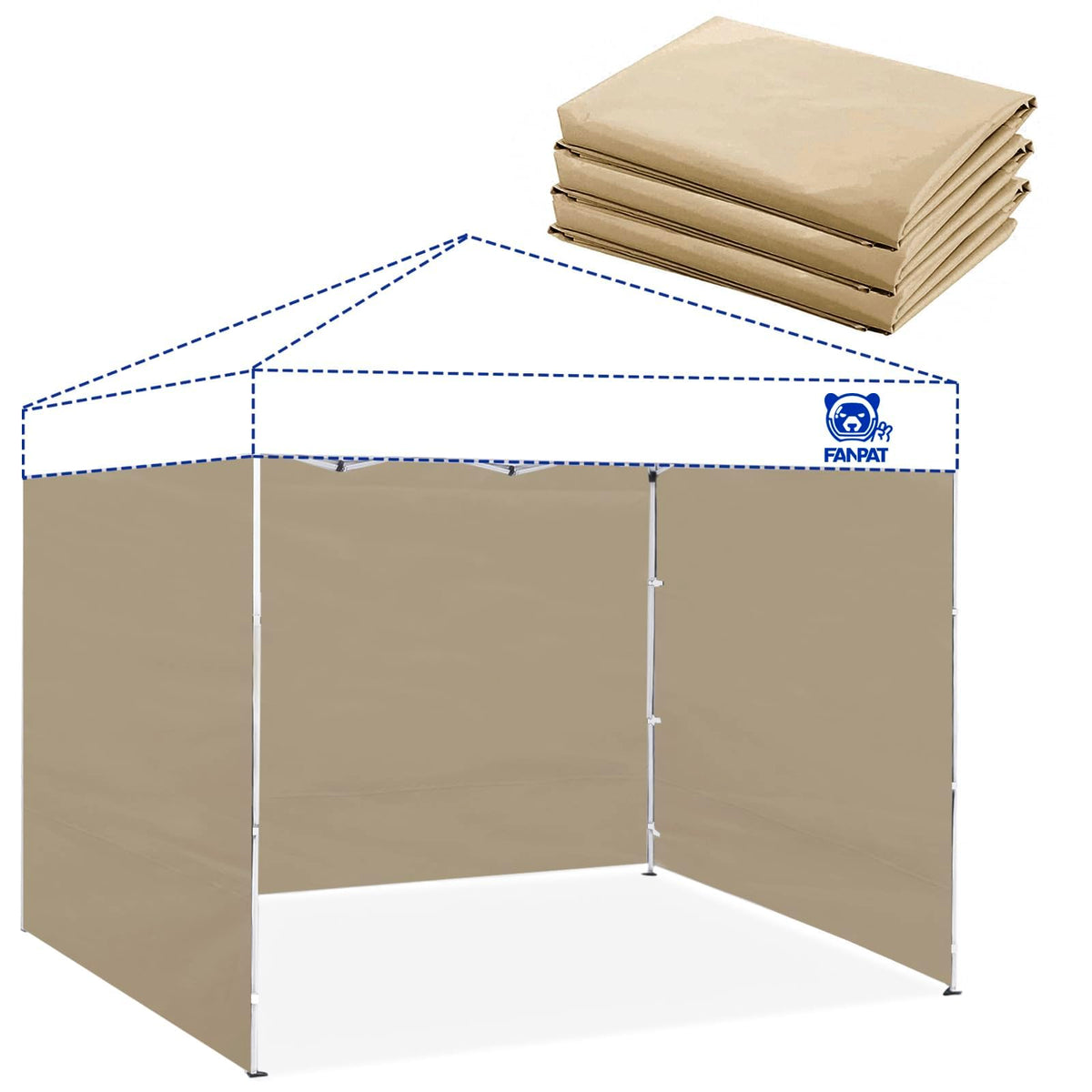 FANPAT sidewalls for 10x10 canopy in khaki, front view