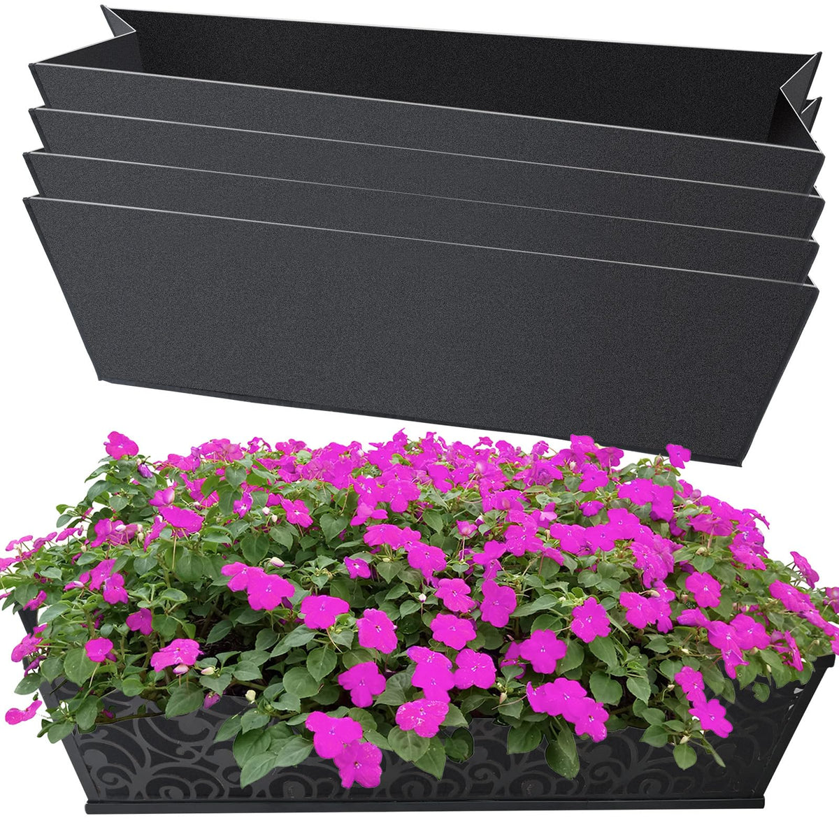 Fantang 4PCS 24Inch black rectangle window box liner front view
